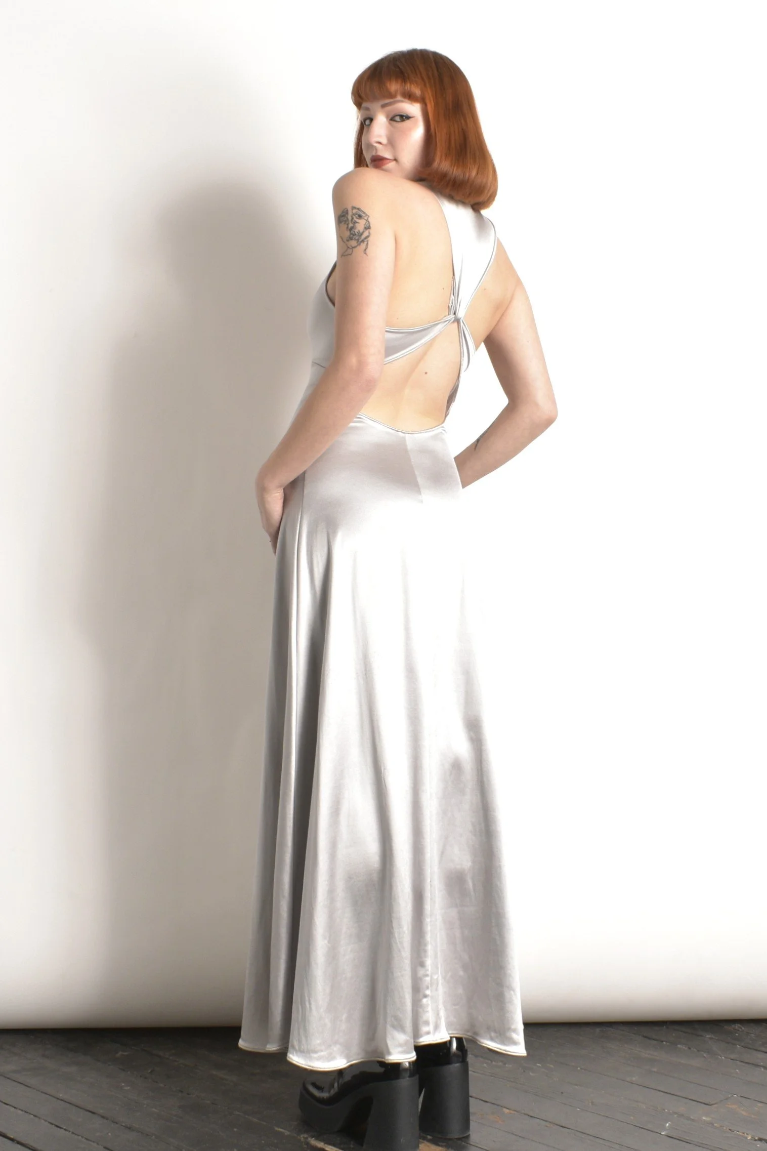 1970s Silver Spandex Maxi Dress-S/M  La Poubelle Vintage