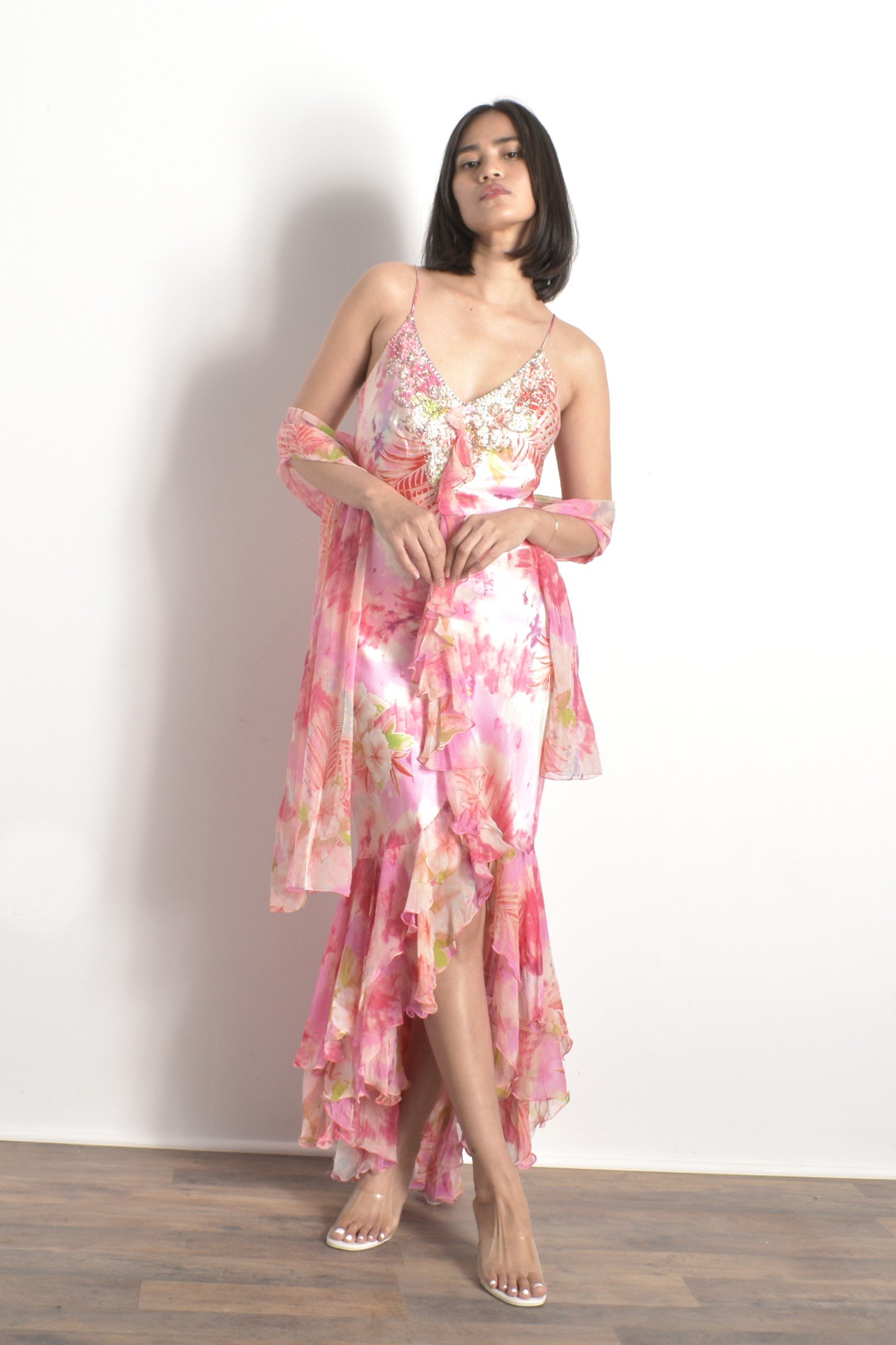 open lace back dress Jennifer Dress - Embroidered Floral High-Low Dress