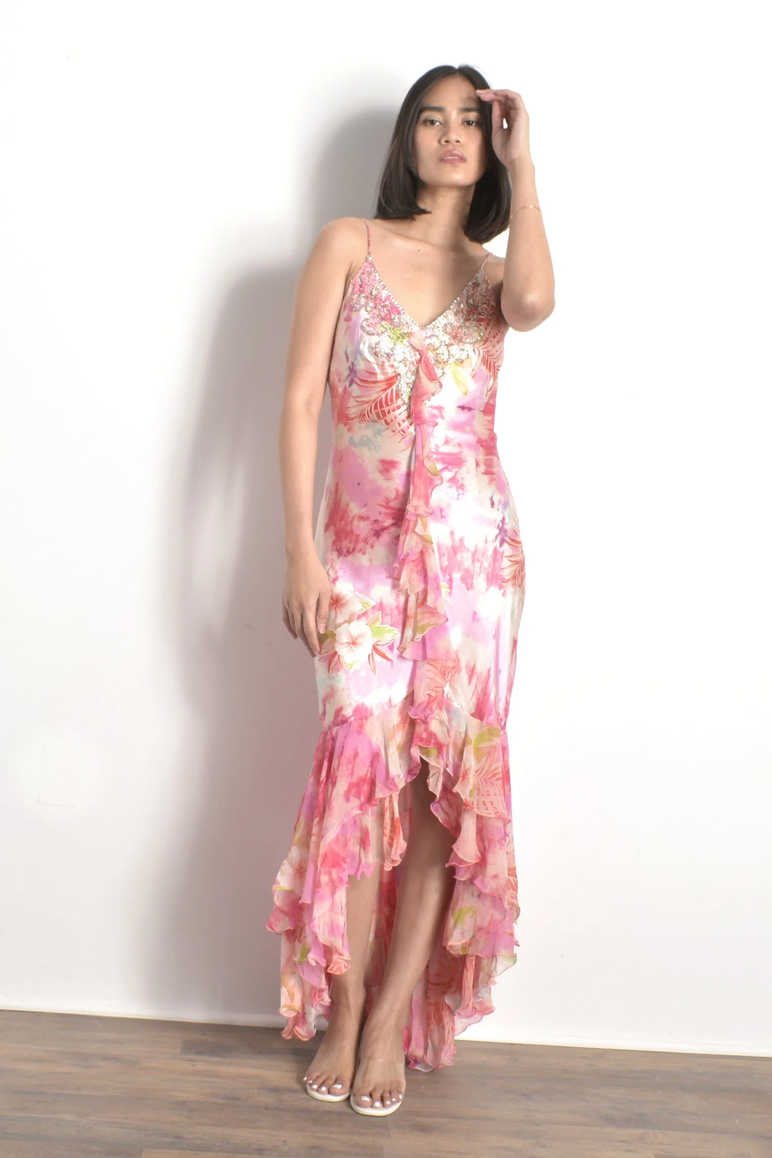 Y2K Diane Freis Pink Floral Satin Dress-M/L La Poubelle Vintage Y2K Diane Freis Pink Floral Satin Dress-M/L La Poubelle Vintage