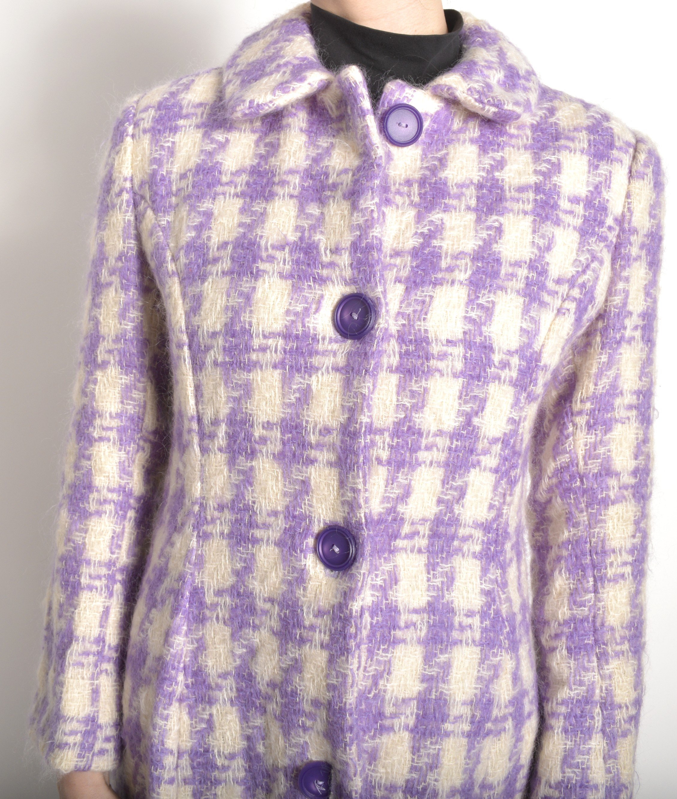 1960s Purple Houndstooth Mohair Coat–S/M — La Poubelle Vintage