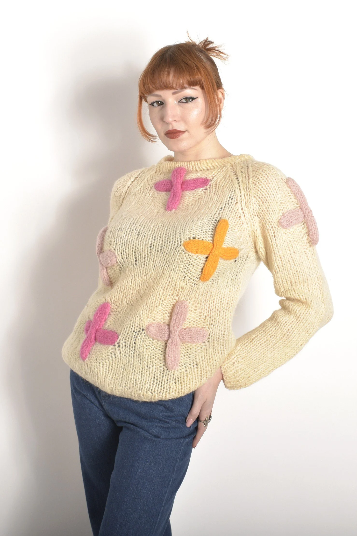 1960s Criss-Cross Mohair Sweater–medium — La Poubelle Vintage