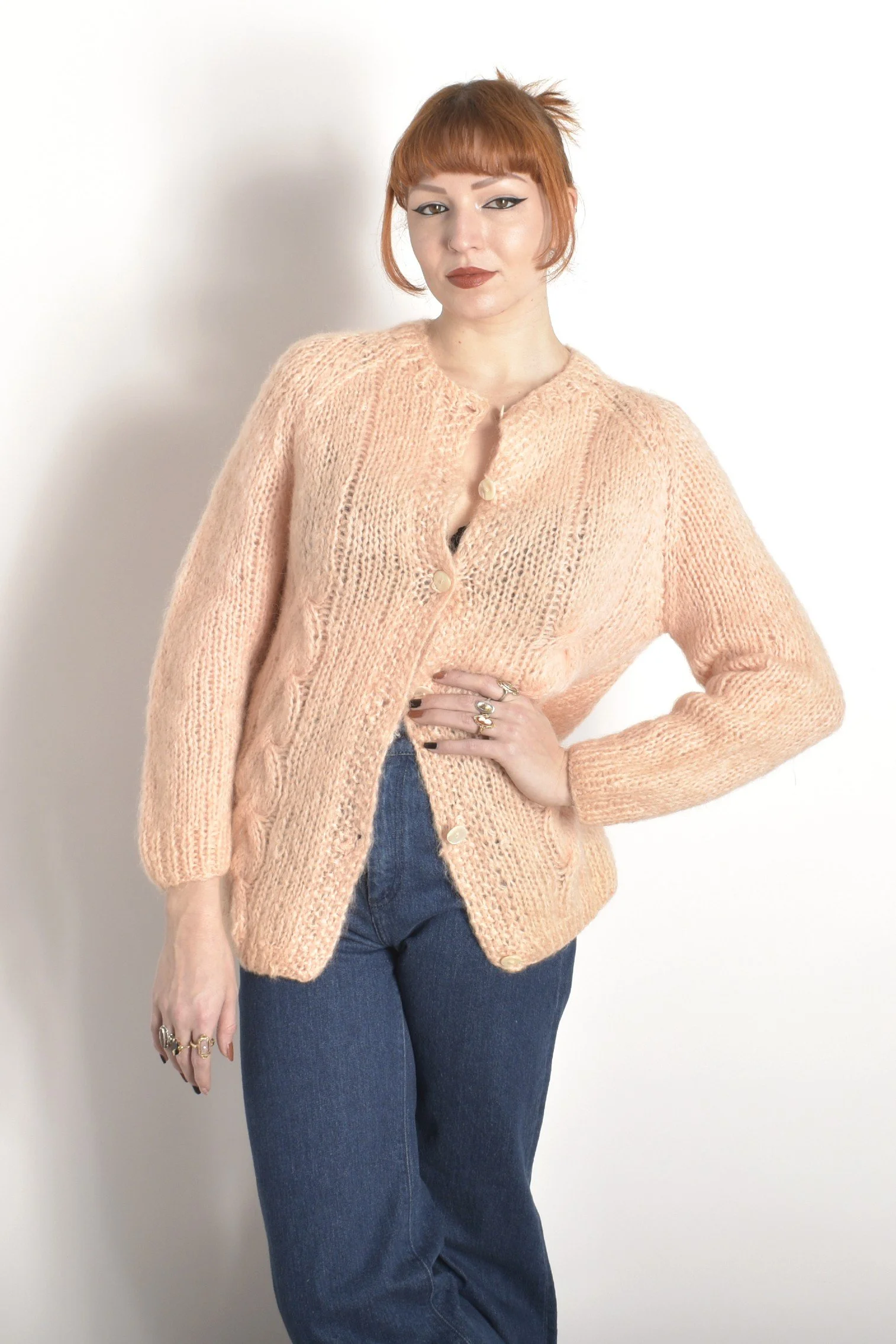 1960s Pink Mohair Cardigan–Medium — La Poubelle Vintage