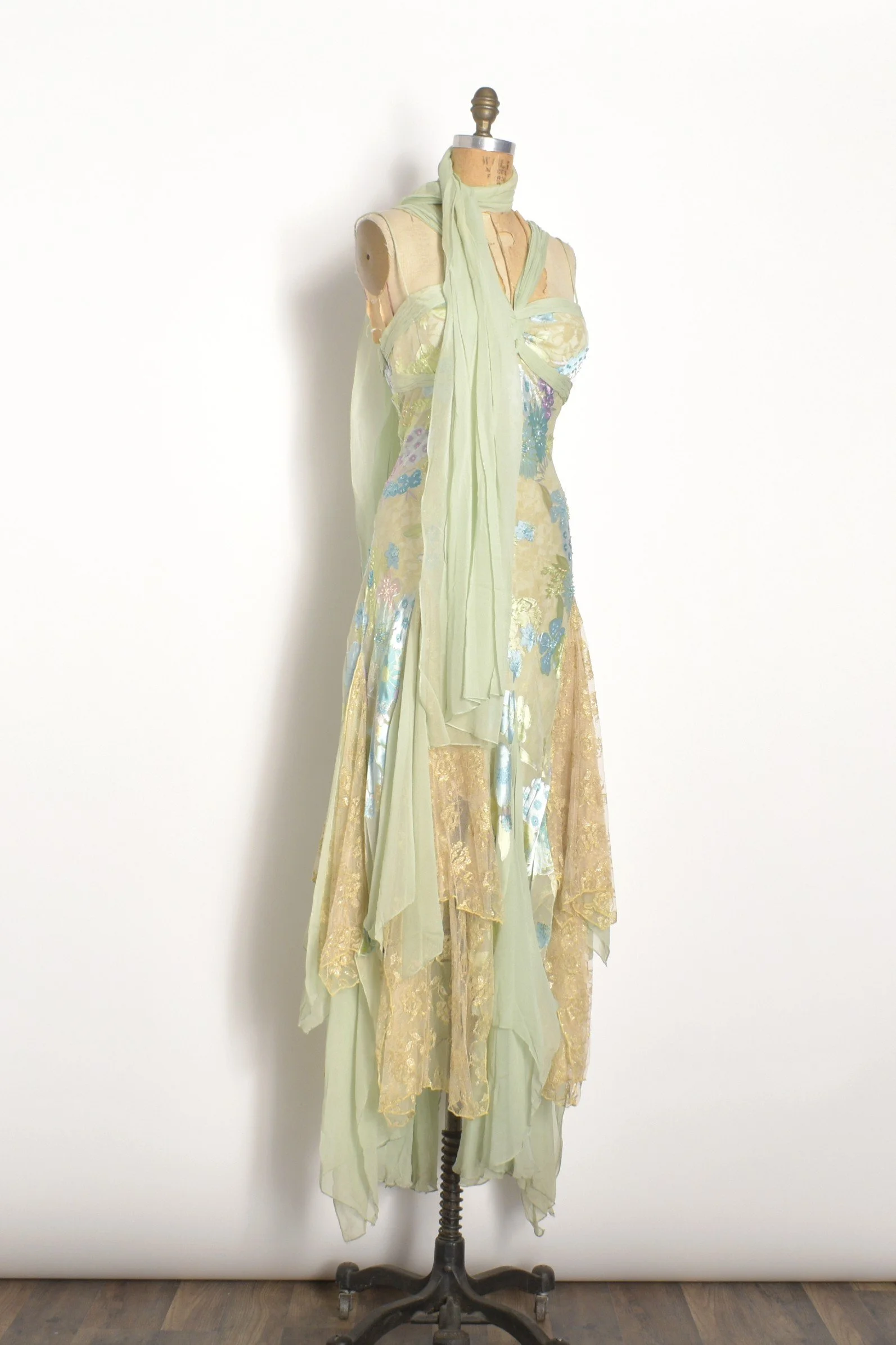 Diane Freis Y2K Green Silk & Lace Fairy DressM/L  La Poubelle Vintage