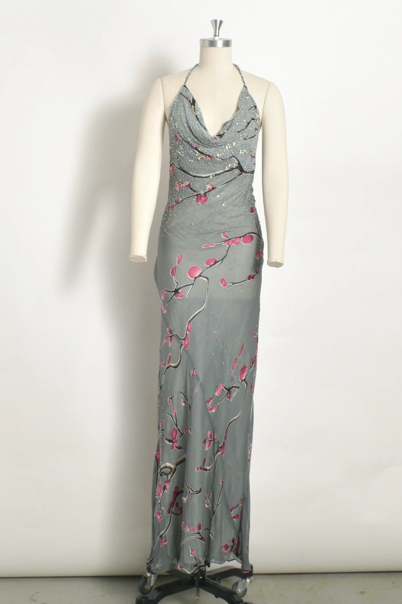 90s Diane Freis Gray Cherry Blossom Silk Dress-XS/S La Poubelle Vintage 90s Diane Freis Gray Cherry Blossom Silk Dress-XS/S La Poubelle Vintage