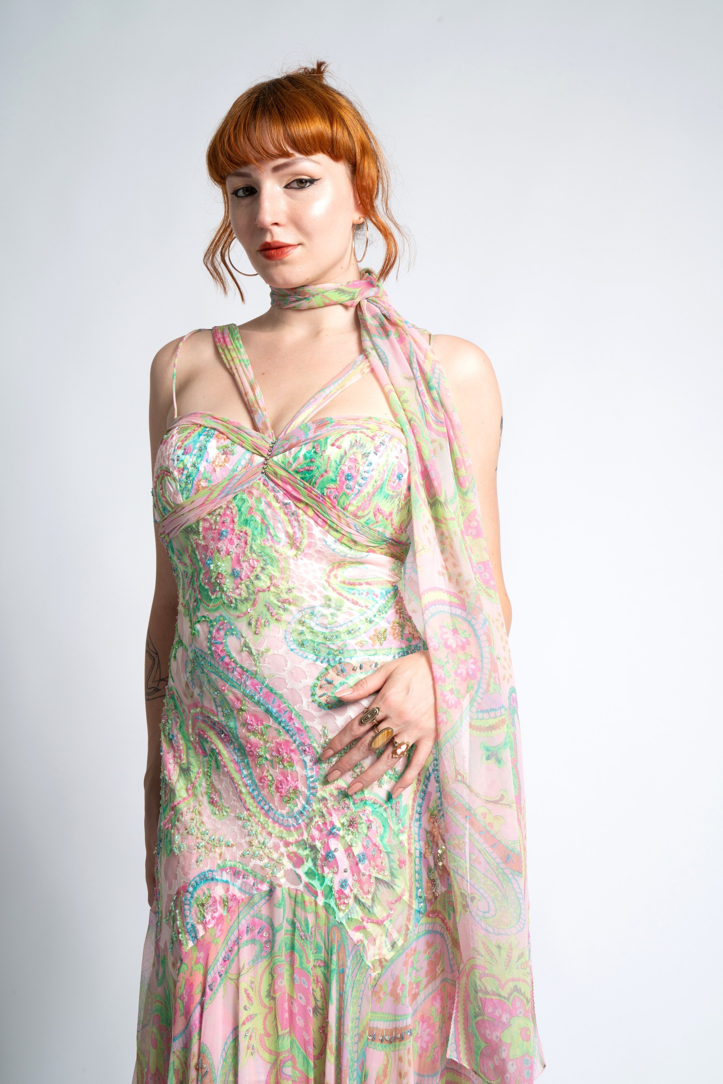 Y2K Diane Freis Pink and Green Gown-XS/S  La Poubelle Vintage