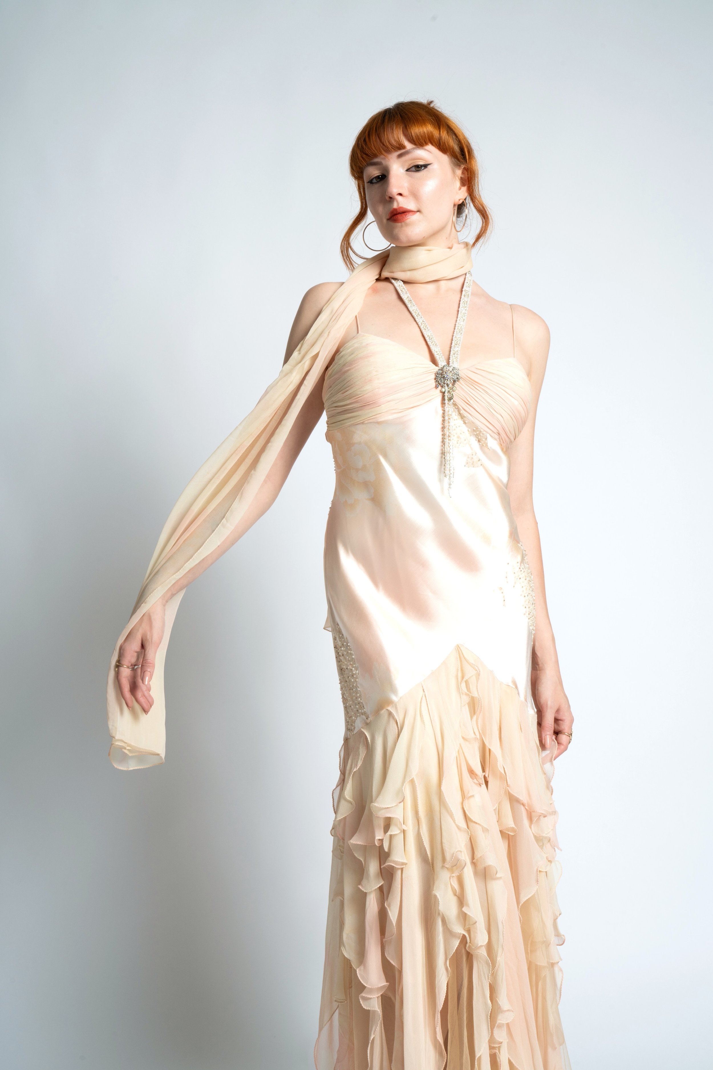Y2k Diane Freis Pink & Cream Halter Dress-M/L  La Poubelle Vintage