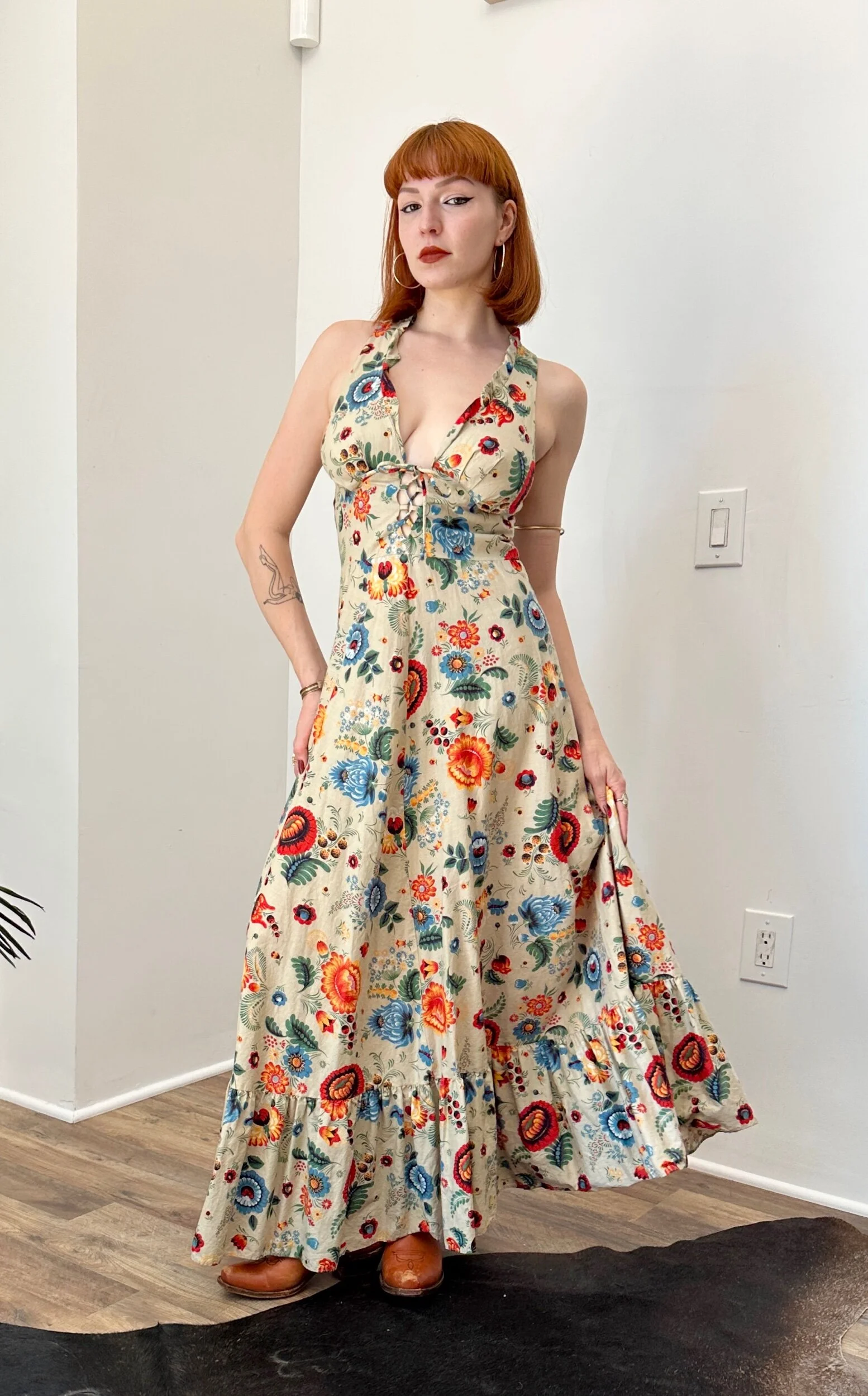 1970s Lanz Originals floral print cotton maxi dress