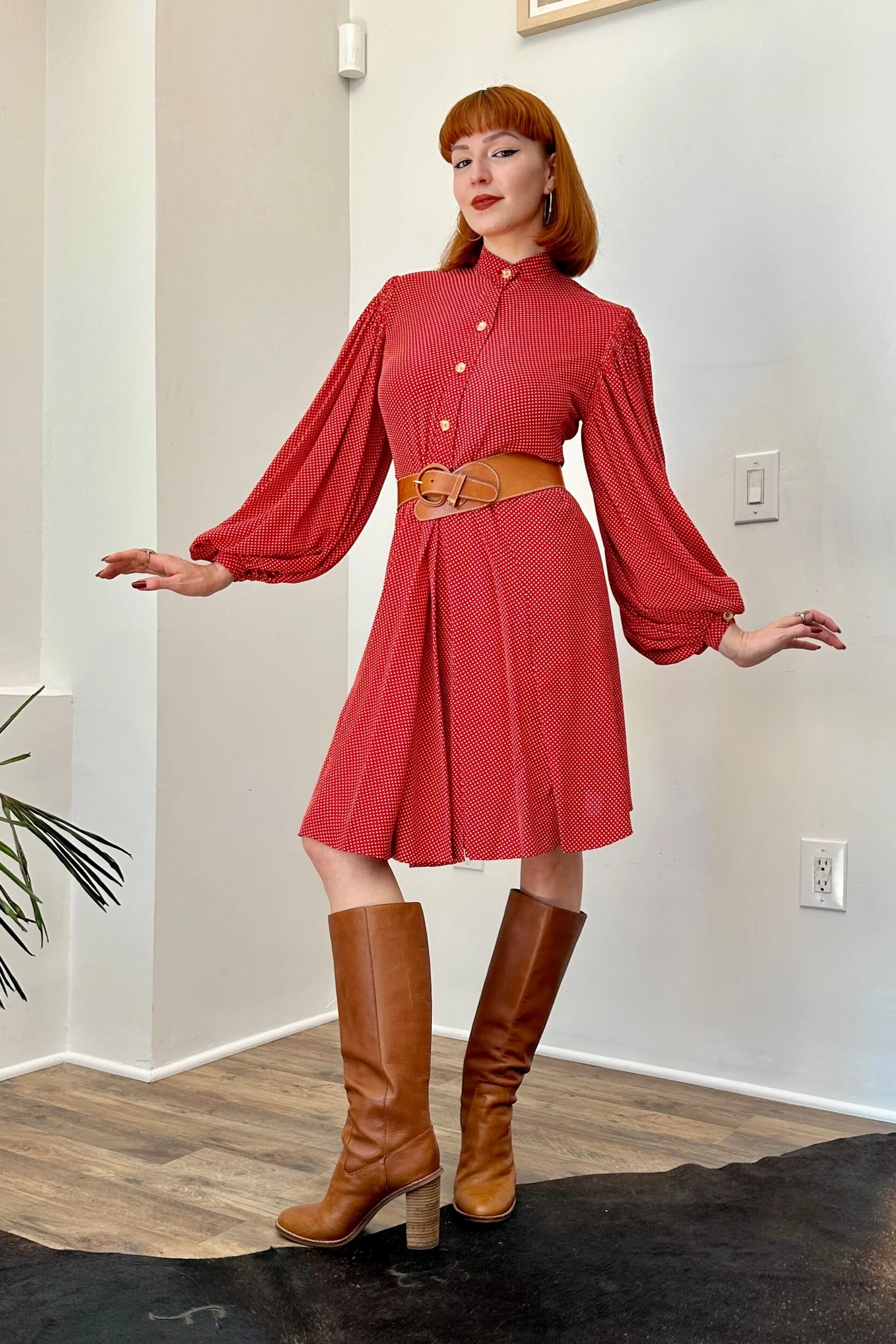 red 70s dress Vintage 70s Red Folk Dress Square Dance Gown Size Small