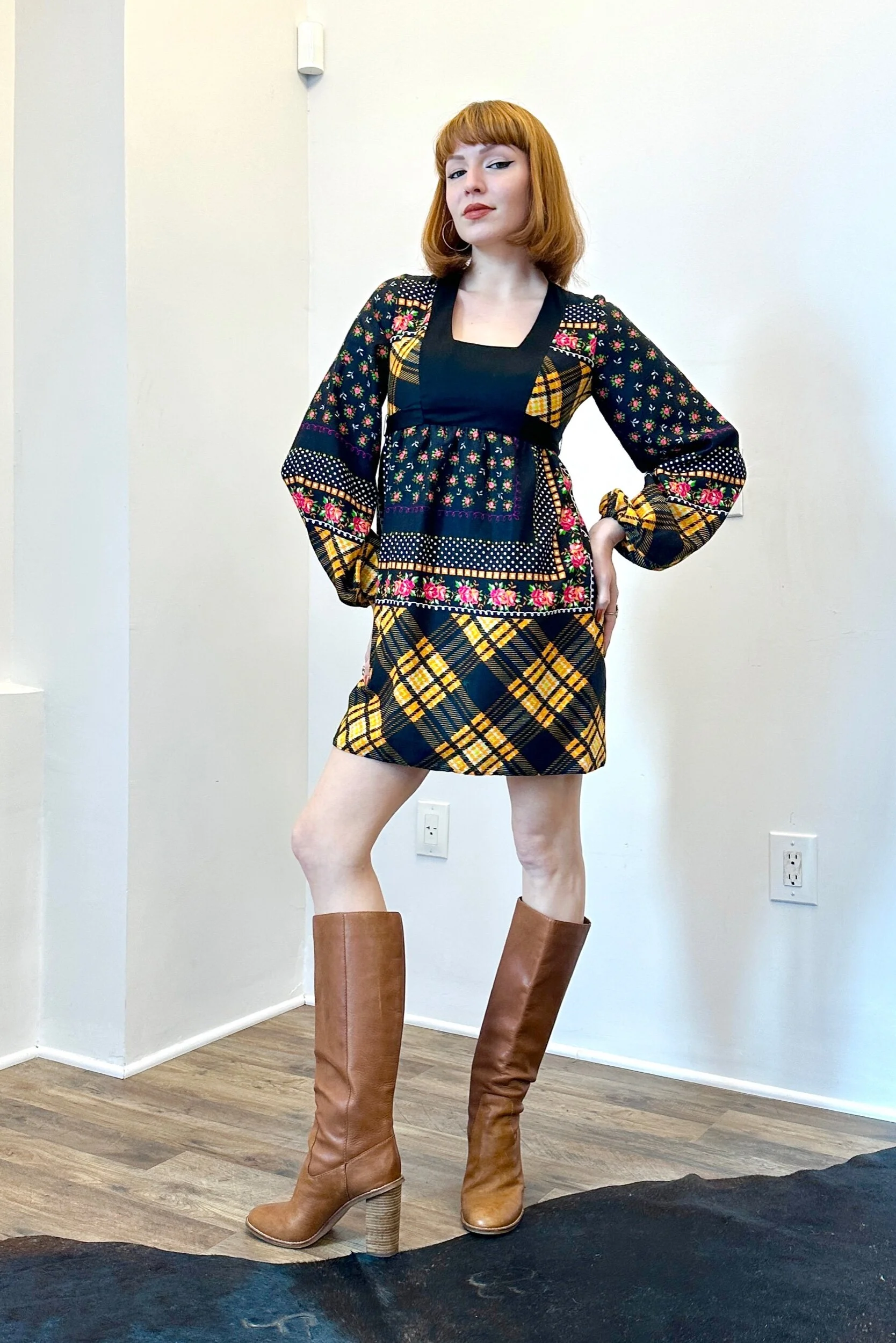 1970s young edwardian multi print mini dress