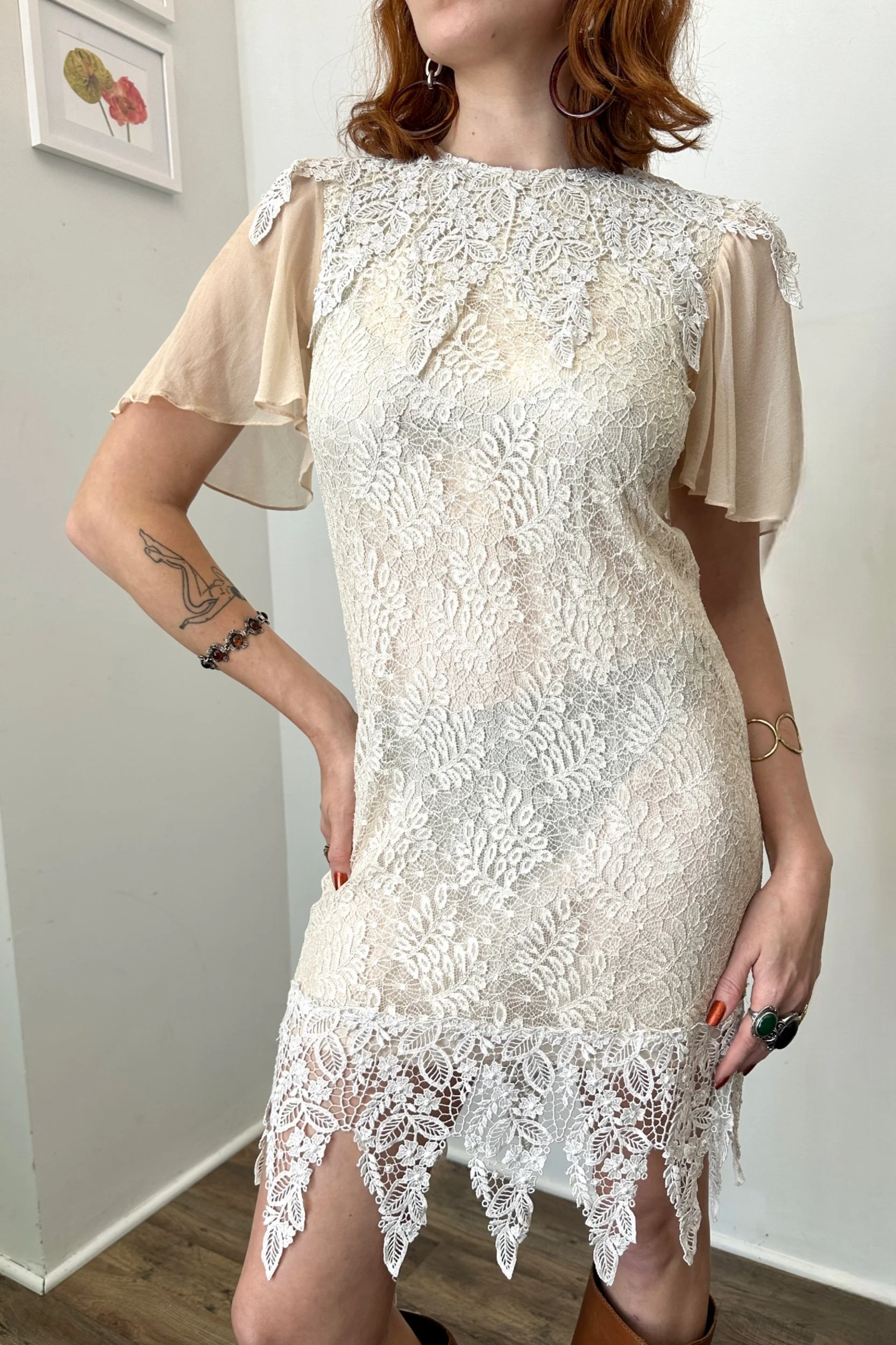 jessica mcclintock short white dress Vintage Jessica McClintock Lace White Overlay Drop Waist Dress