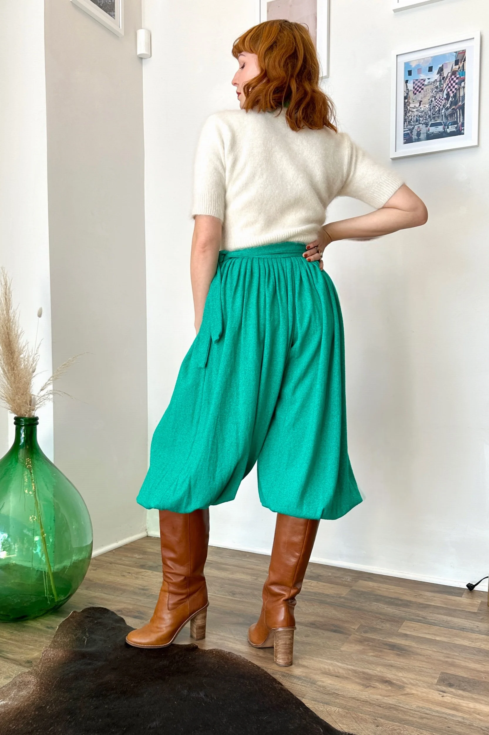 80s Barboglio Cristina Jan Green Knit Balloon Pants-XS — La