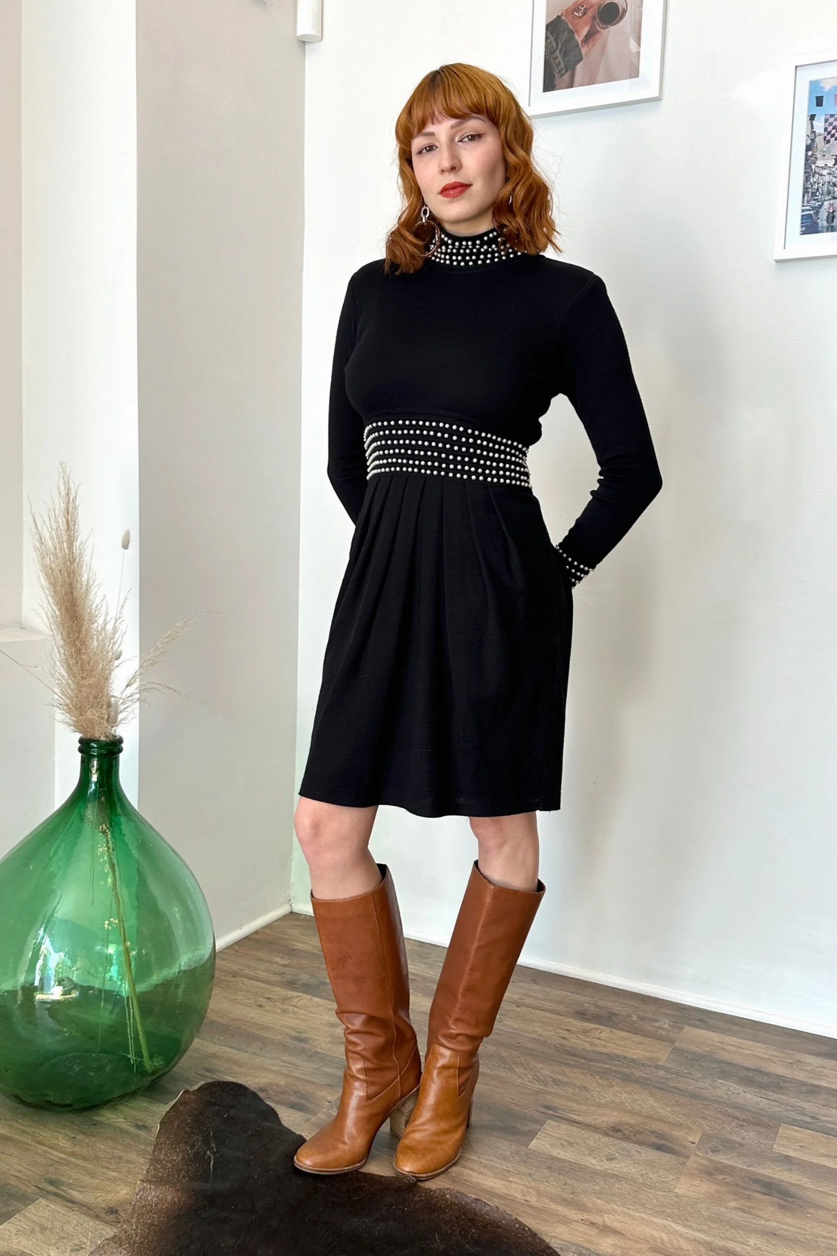 knee length dresses for ladies 80s Royal Blue Knit Mini Sweater Dress main image 0