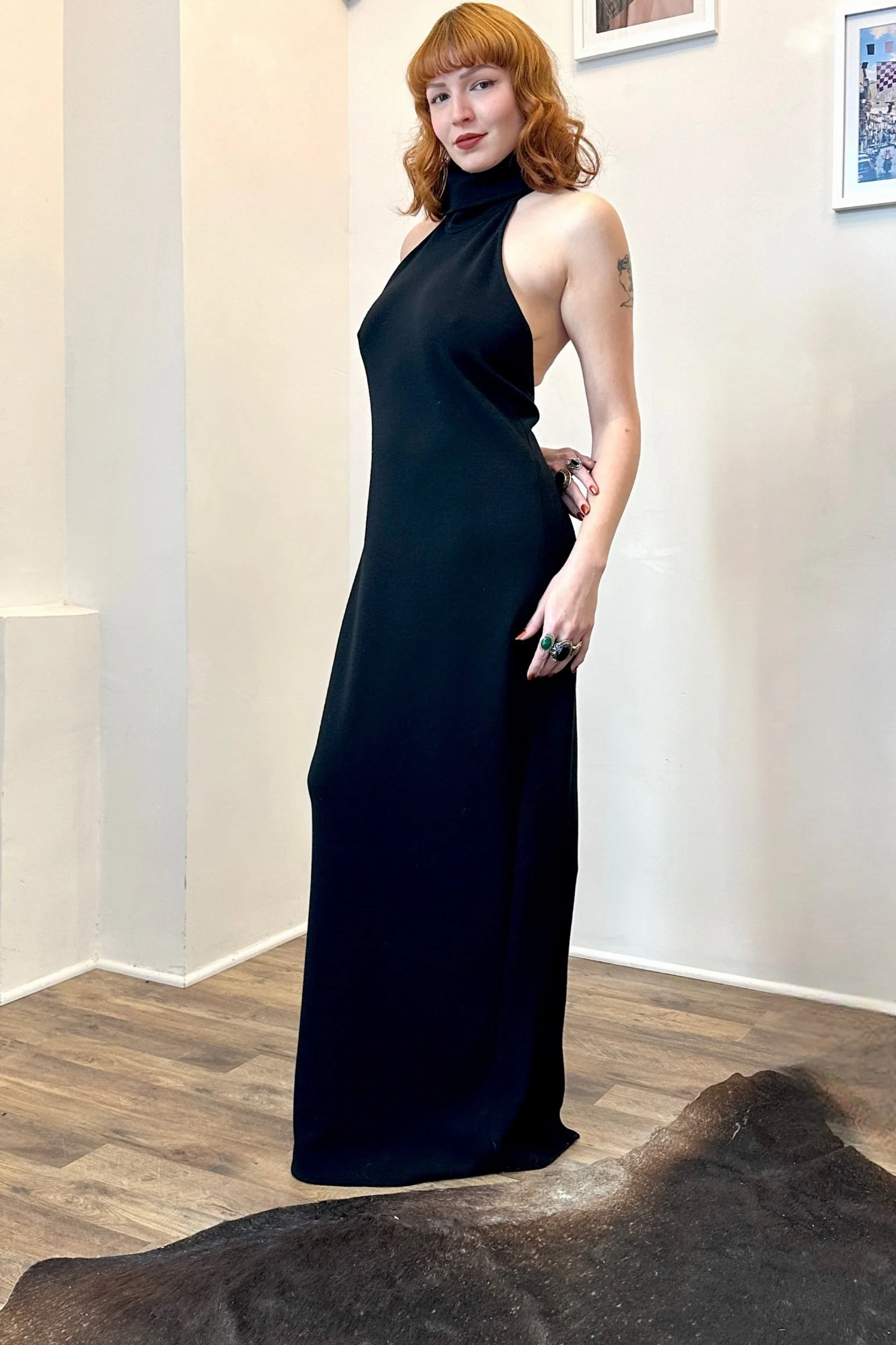 '90s Isaac Mizrahi Low Back Wool Maxi-medium — La Poubelle Vintage