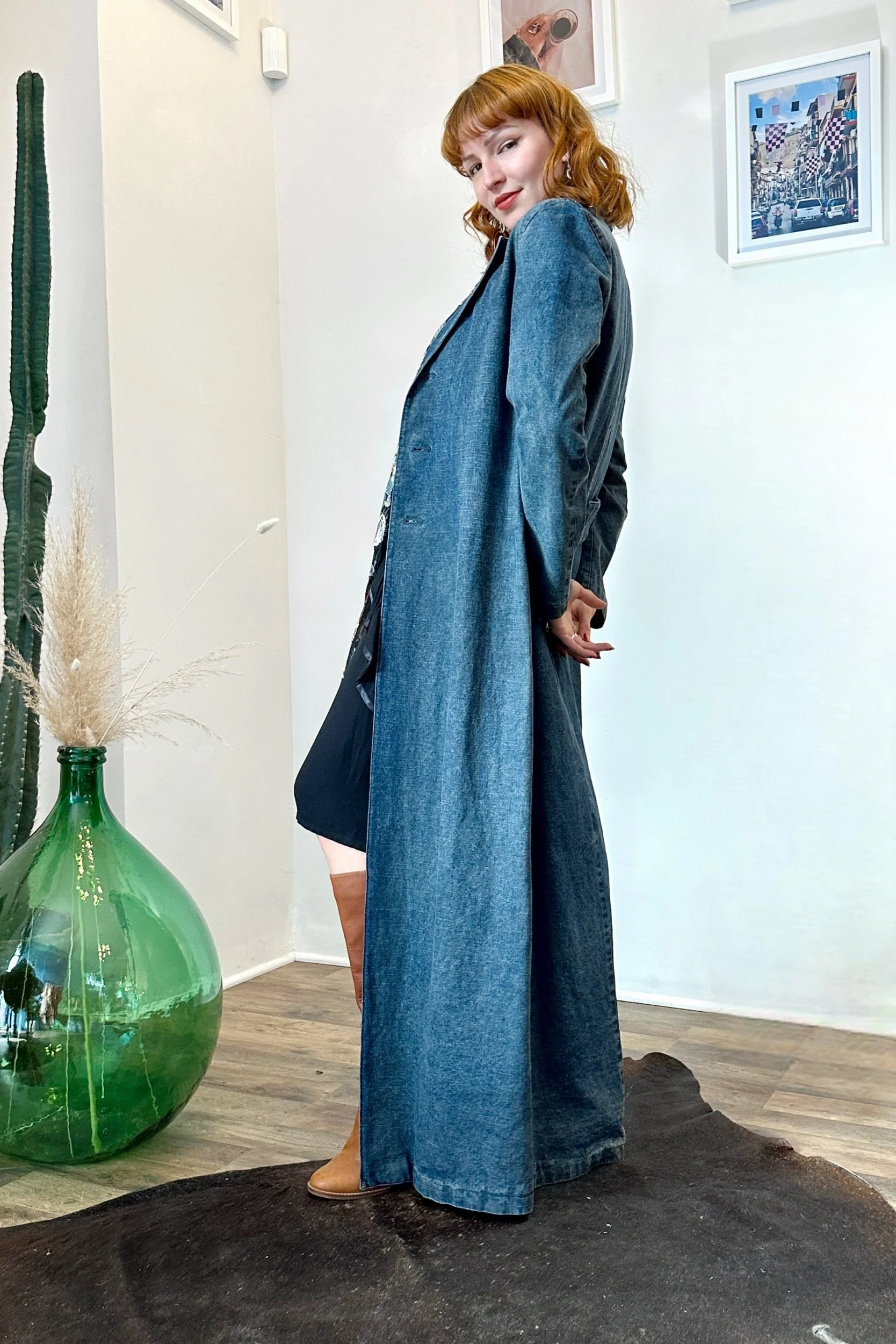 ジャケット・アウター JEAN COLONNA 98A/W Check Chester Coat 90s Jean Colonna Denim Duster Jacket-small — La Poubelle Vintage