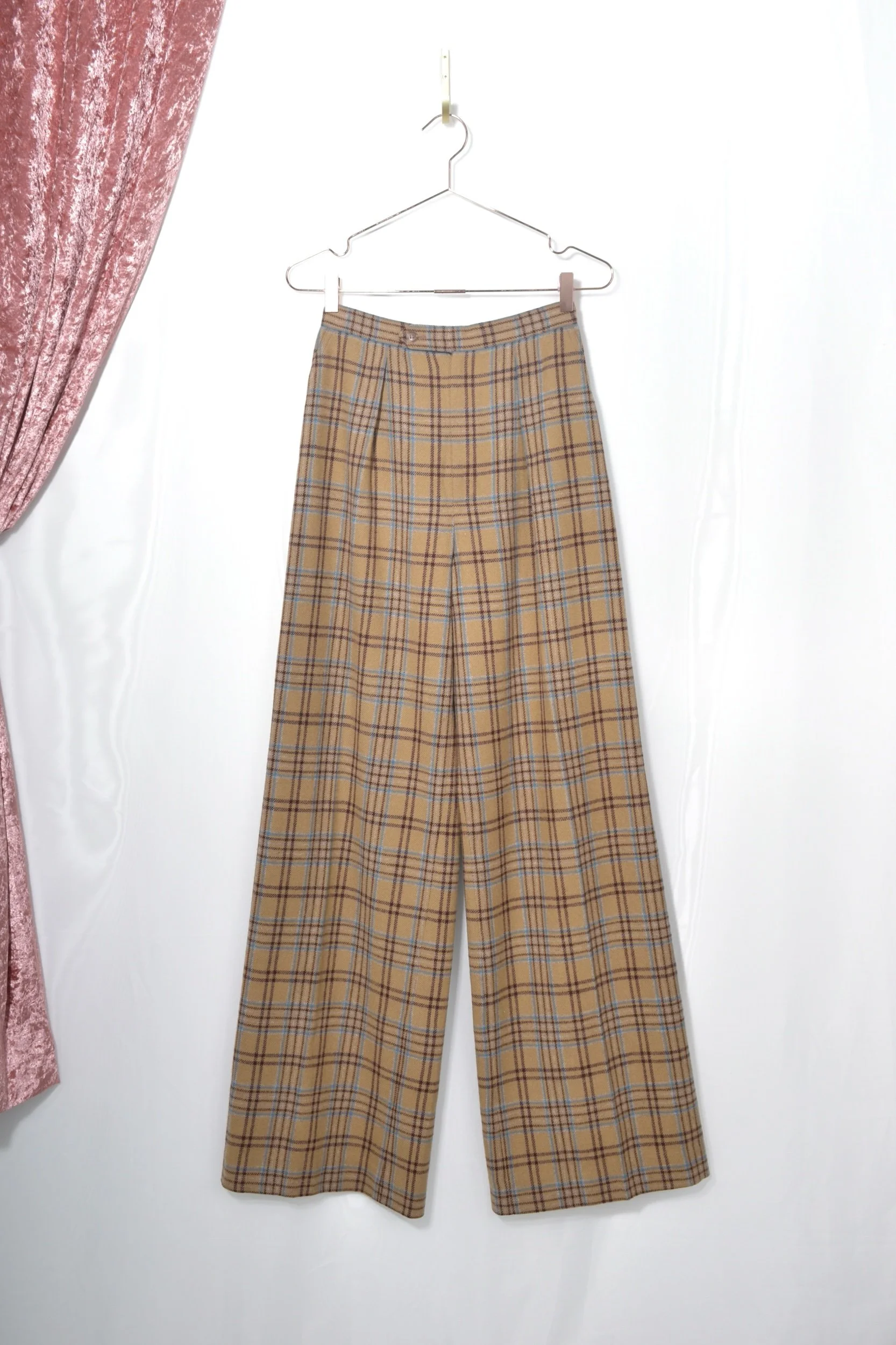 vintage YSL rive gauche plaid wool high waisted wide leg trousers
