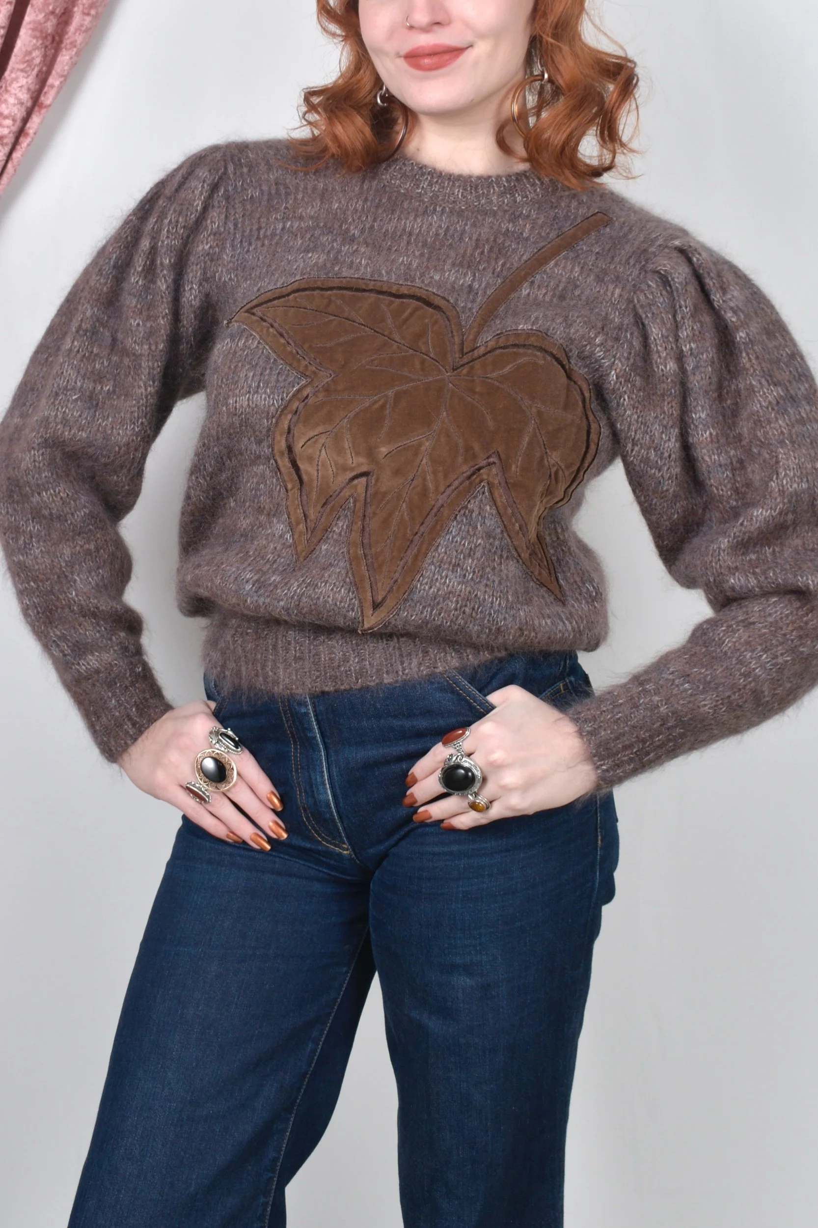 vintage 1980s Margaritha Ley Escada mohair sweater with leaf applique