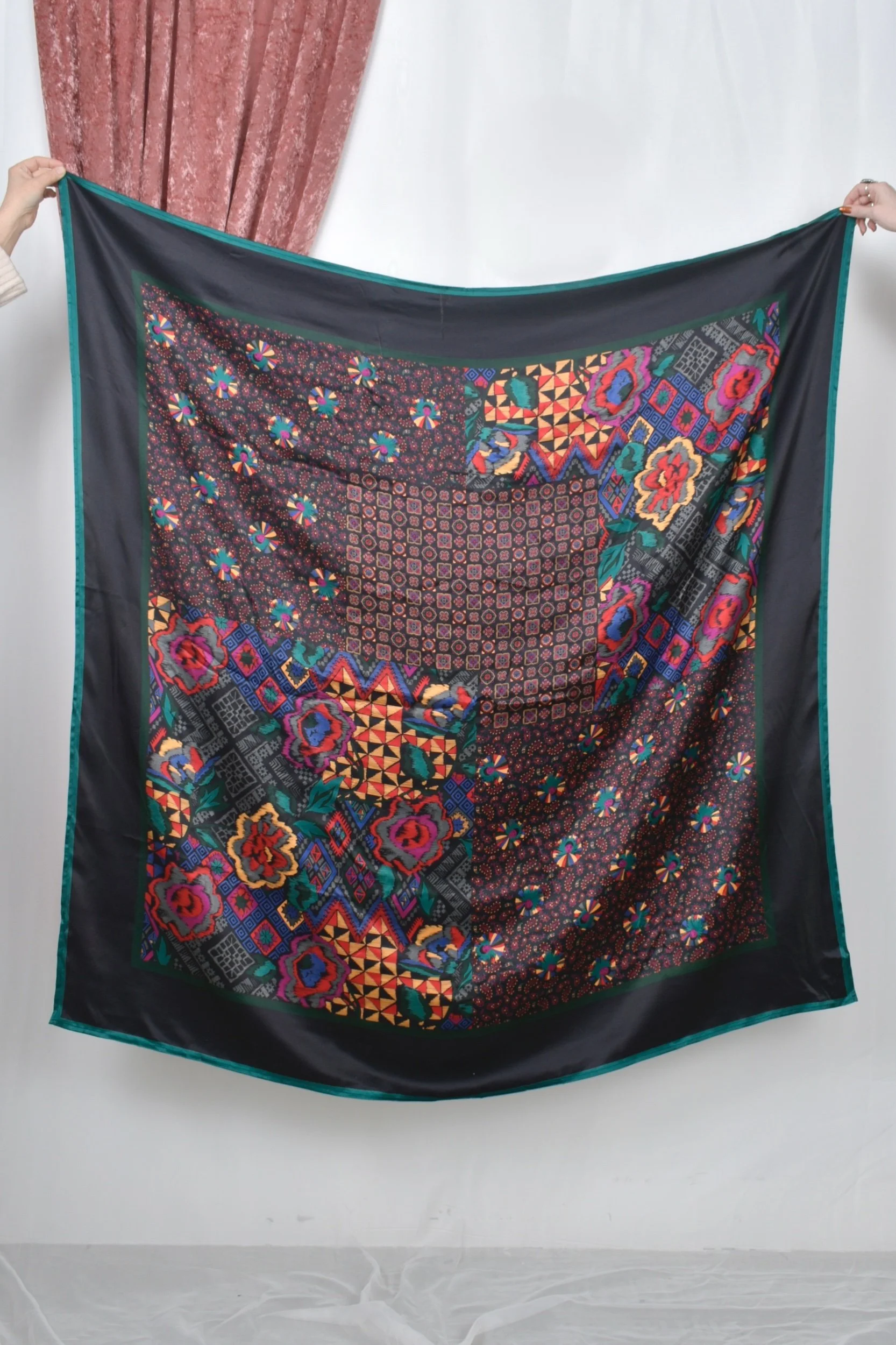 vintage 1980s escada silk scarf floral print giant scarf large silk scarf