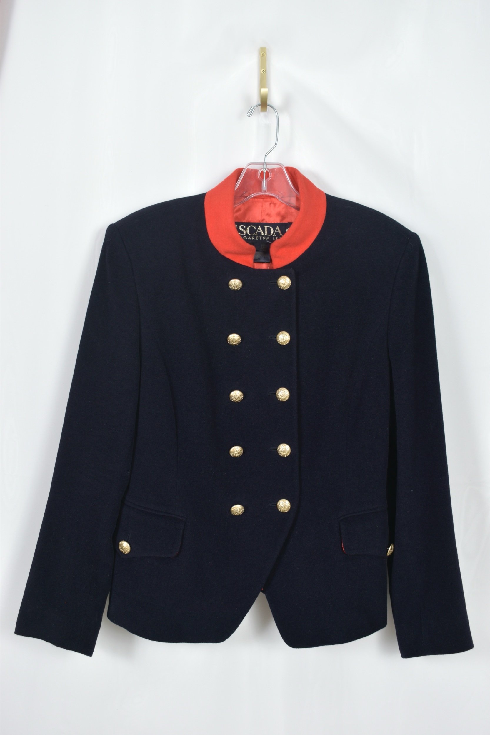 80s Escada Navy Wool Military-Style Jacket-S/M — La Poubelle Vintage