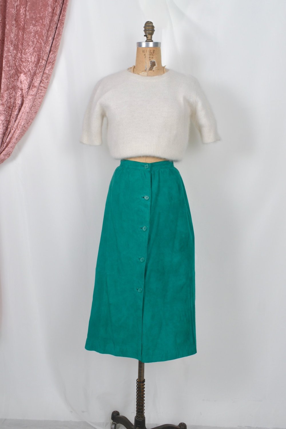 1980s Wool and Leather Skirt-small — La Poubelle Vintage