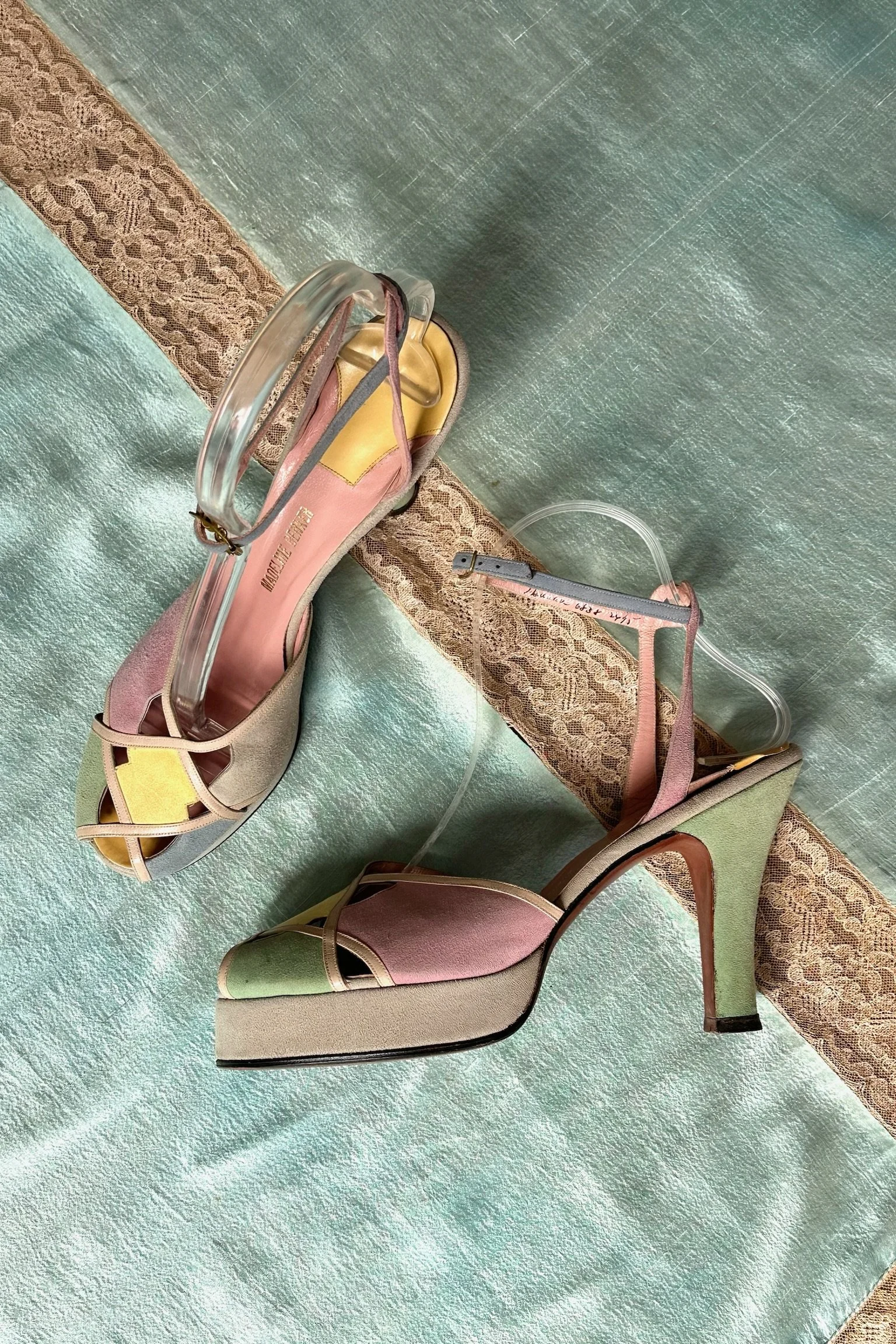 1940s pastel suede colorblock platform pinup heels