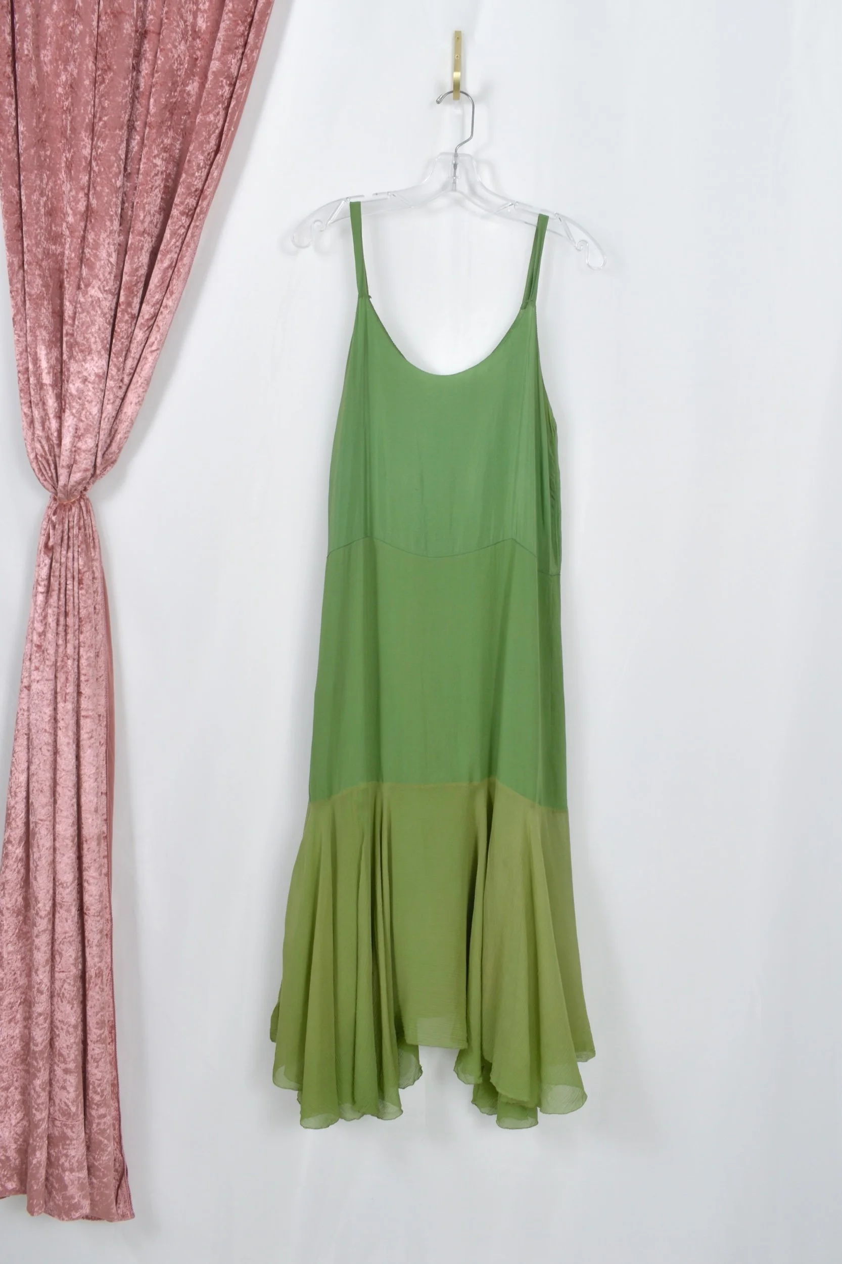 1930s green silk chiffon handkerchief hem slipdress