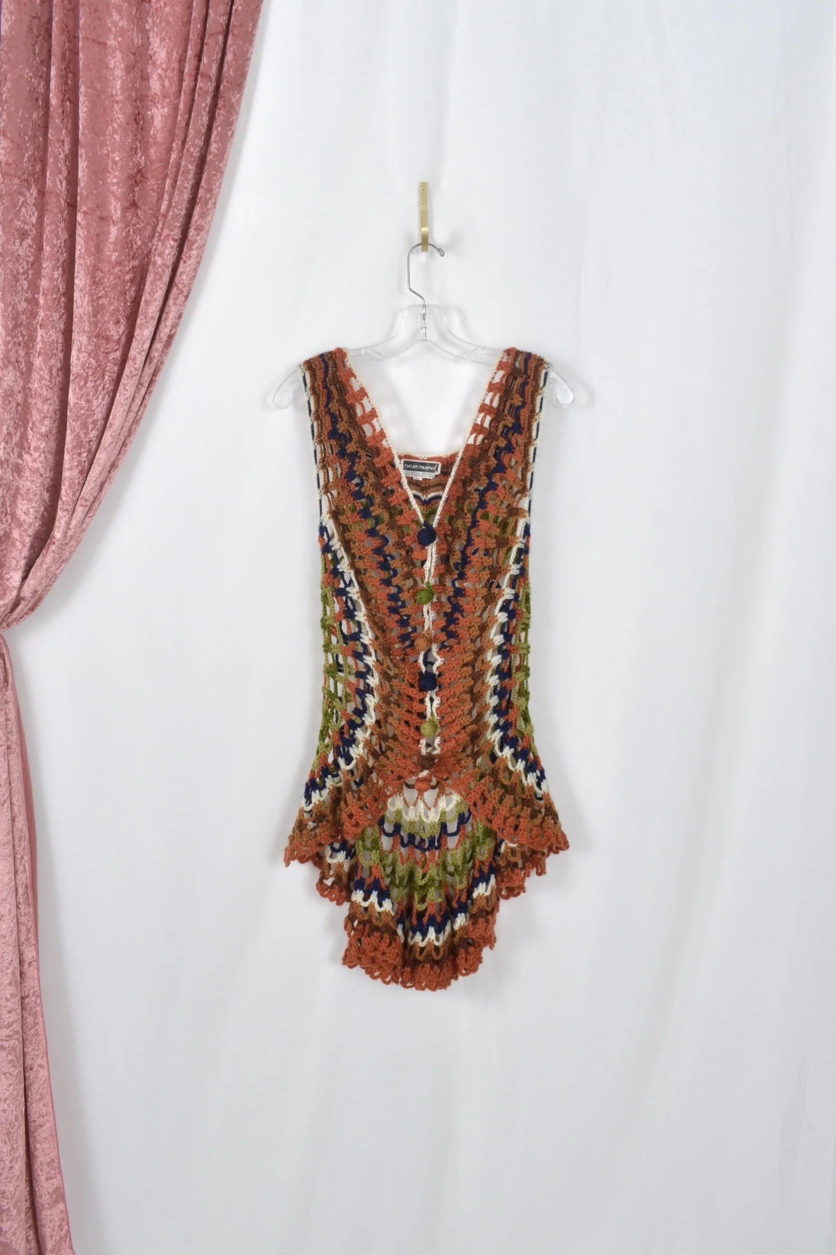 1970s colorful knit crochet asymmetrical high low vest