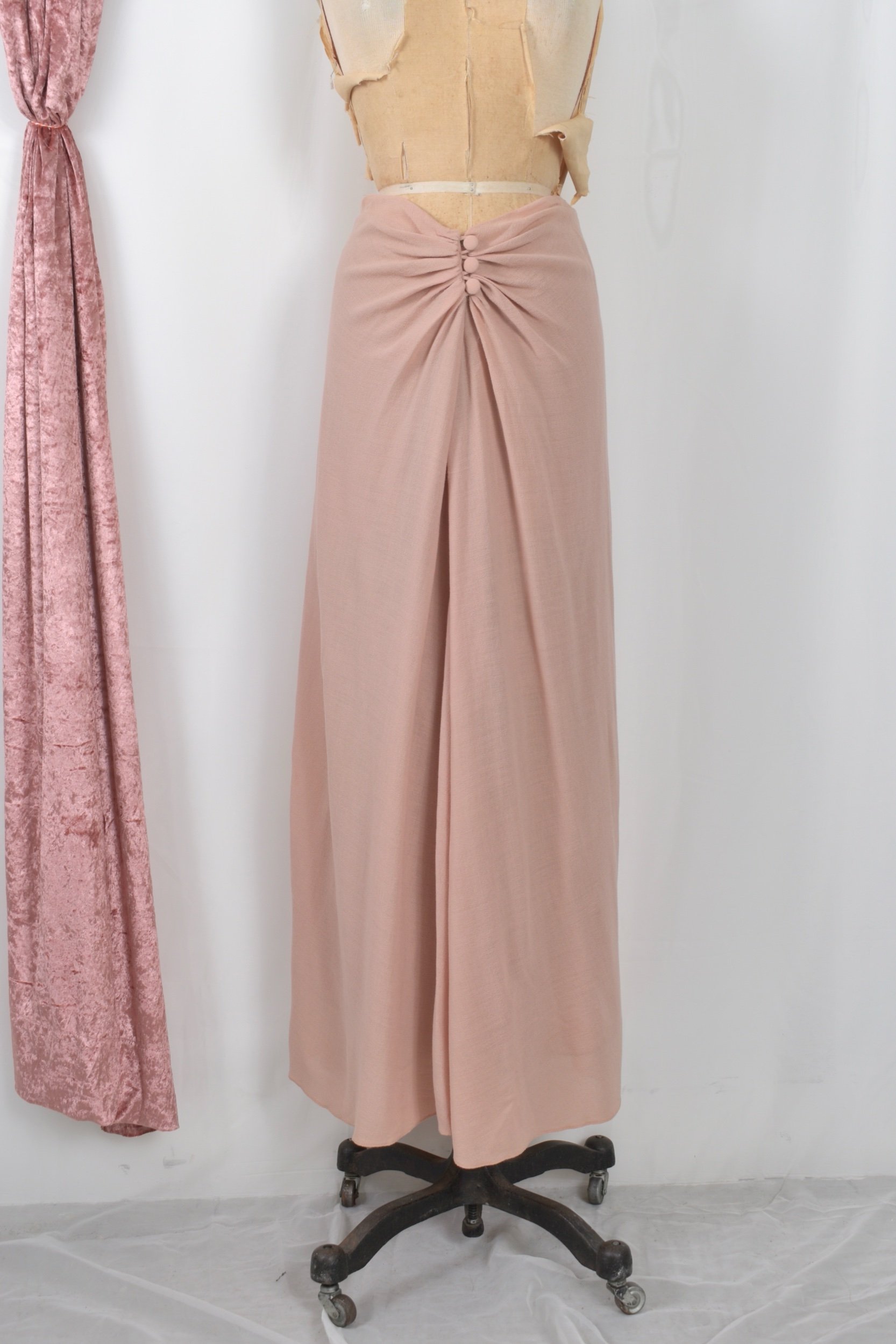90s Donna Karan peach silk wool crepe maxi skirt