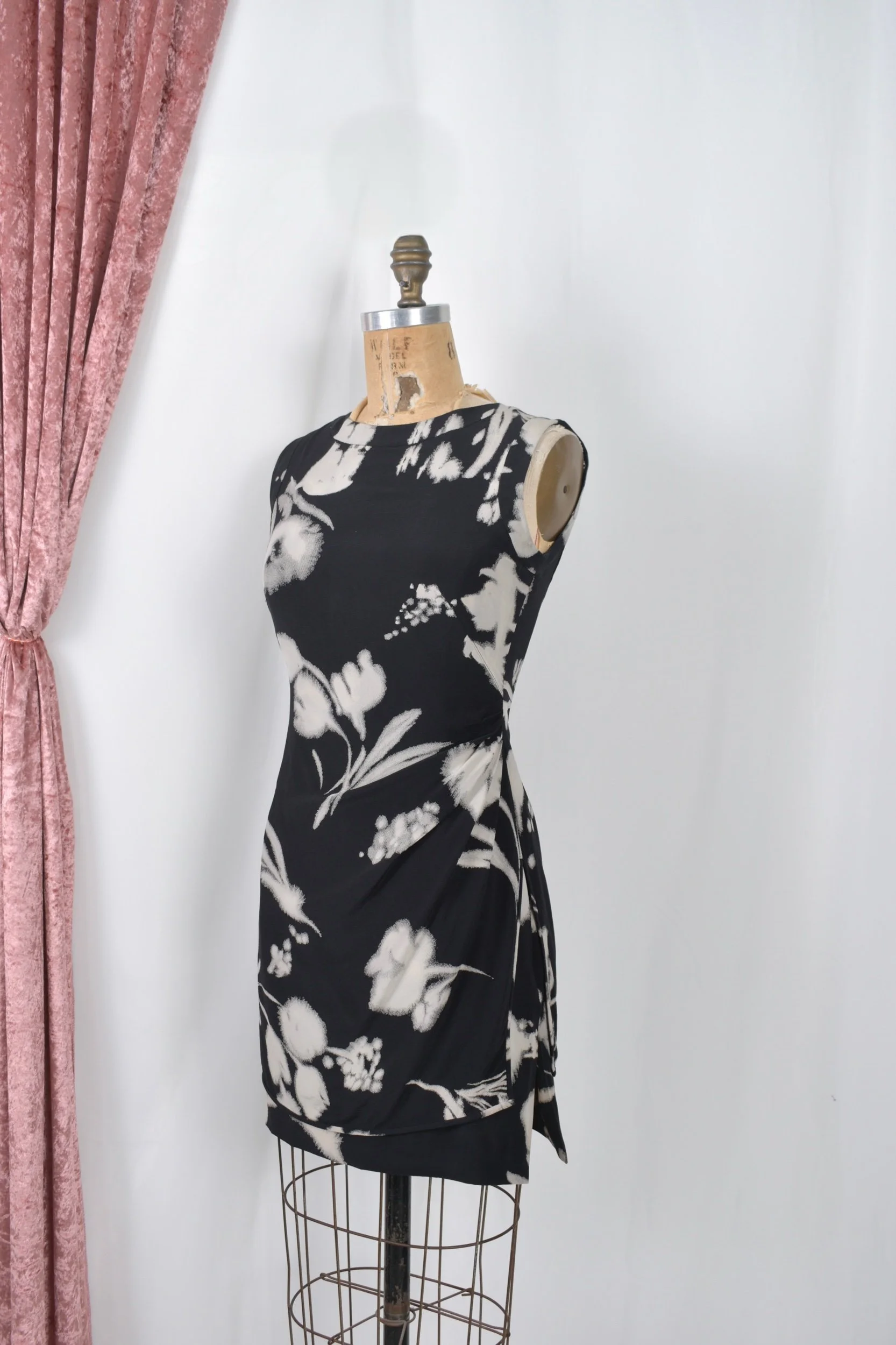90s Emanuel Ungaro black and white floral silk mini dress