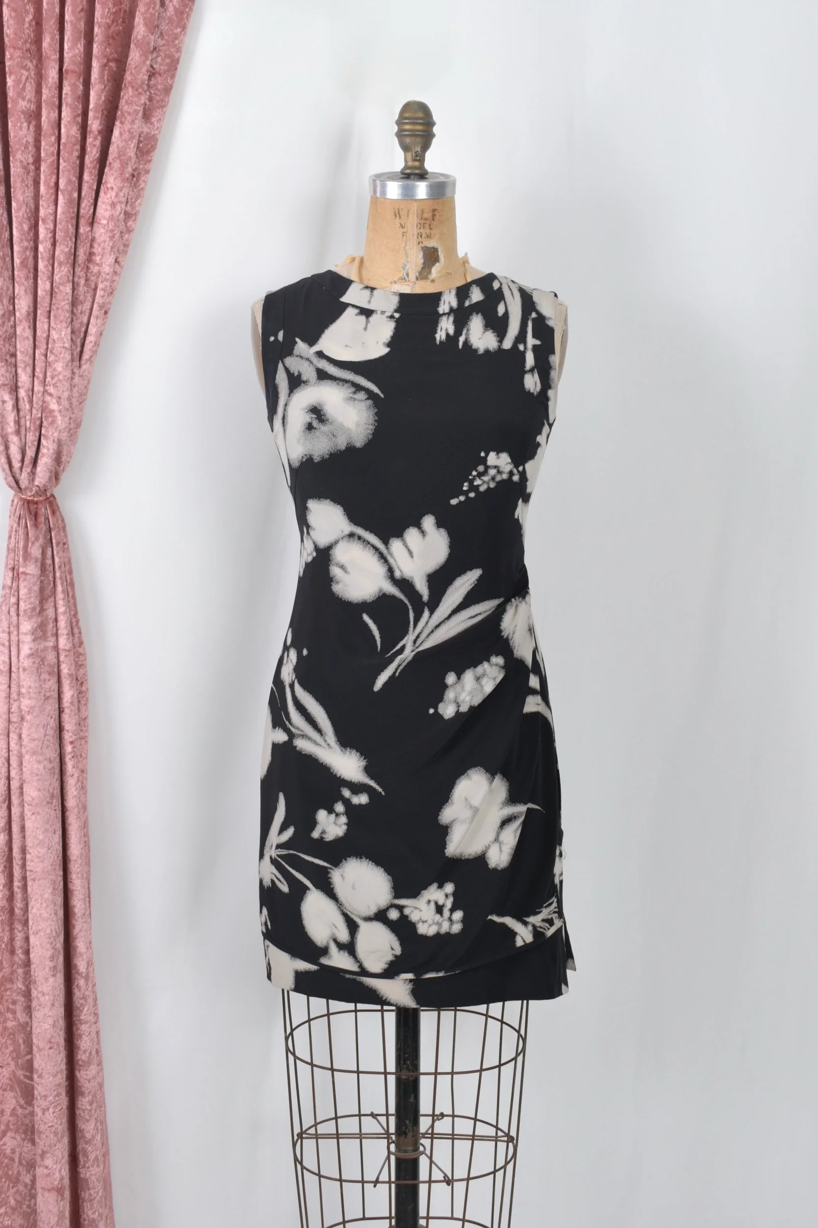 90s Emanuel Ungaro black and white floral silk mini dress