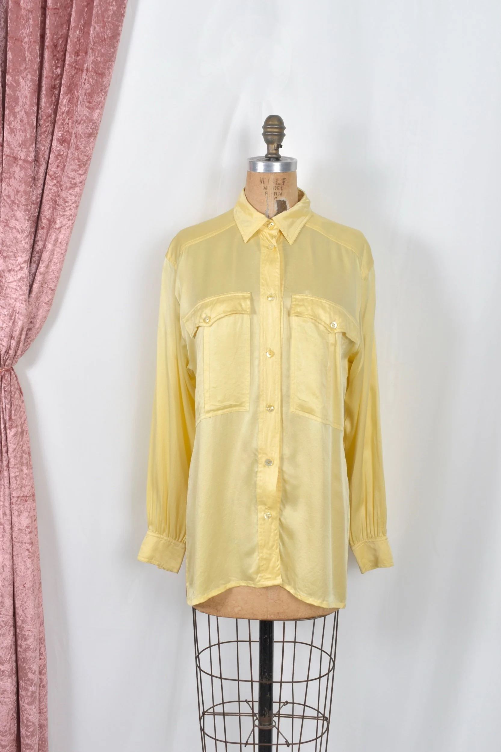 vintage 1980s escada yellow silk blouse with drapey back cutout