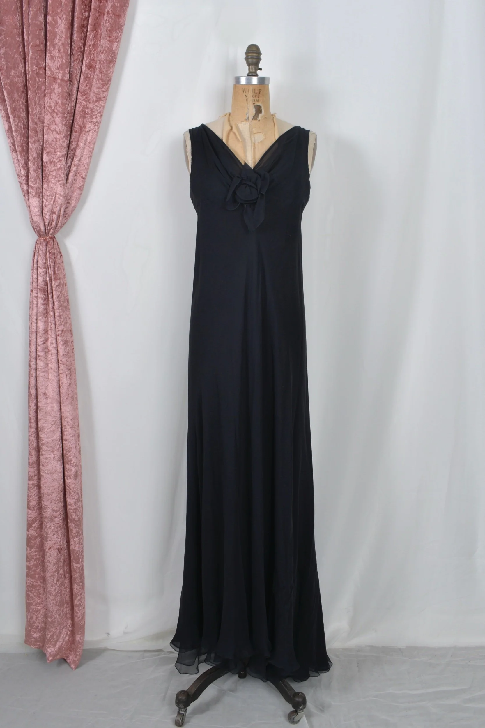 Y2k Valentino black silk chiffon gown with train