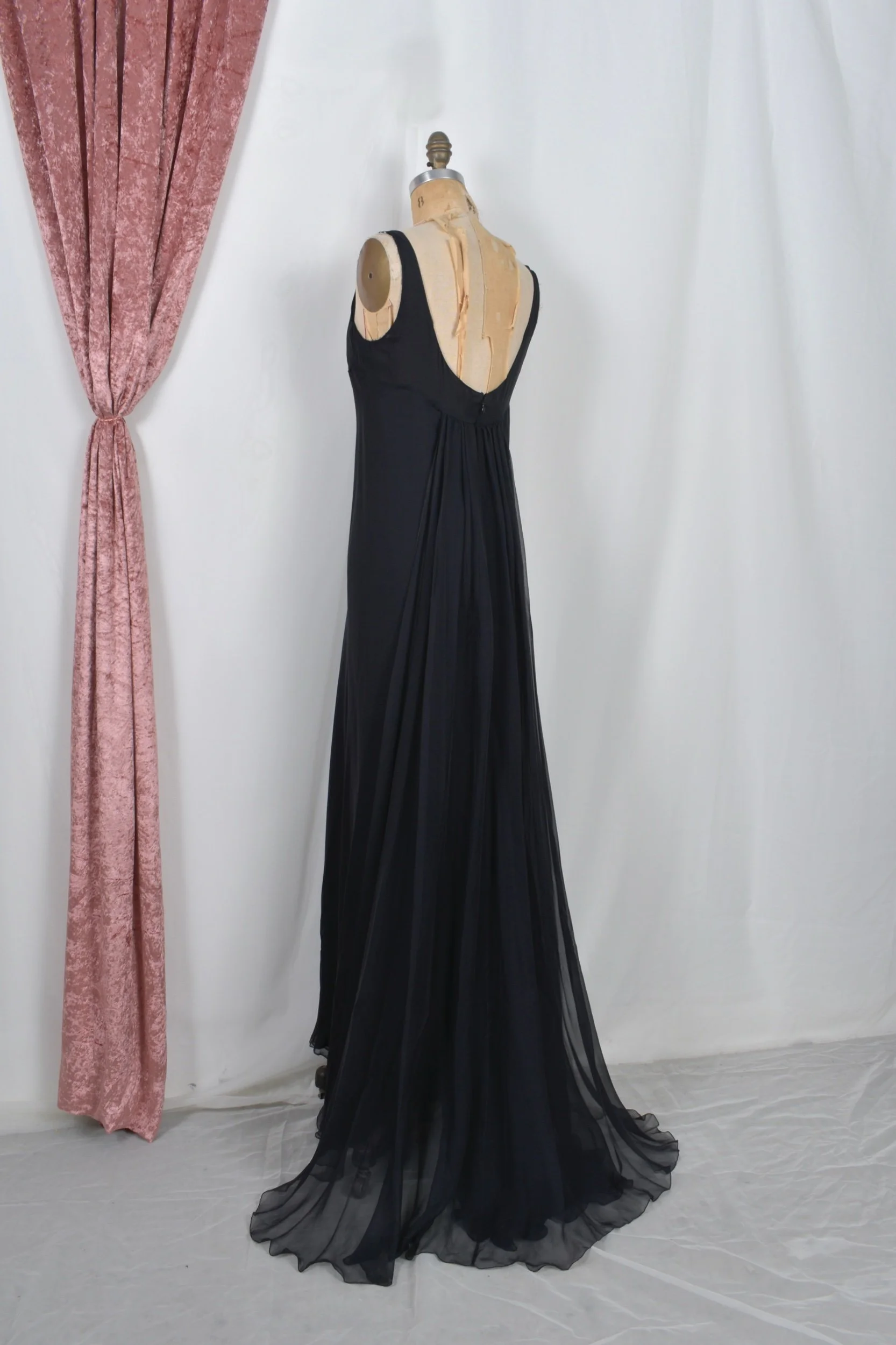 Y2k Valentino black silk chiffon gown with train