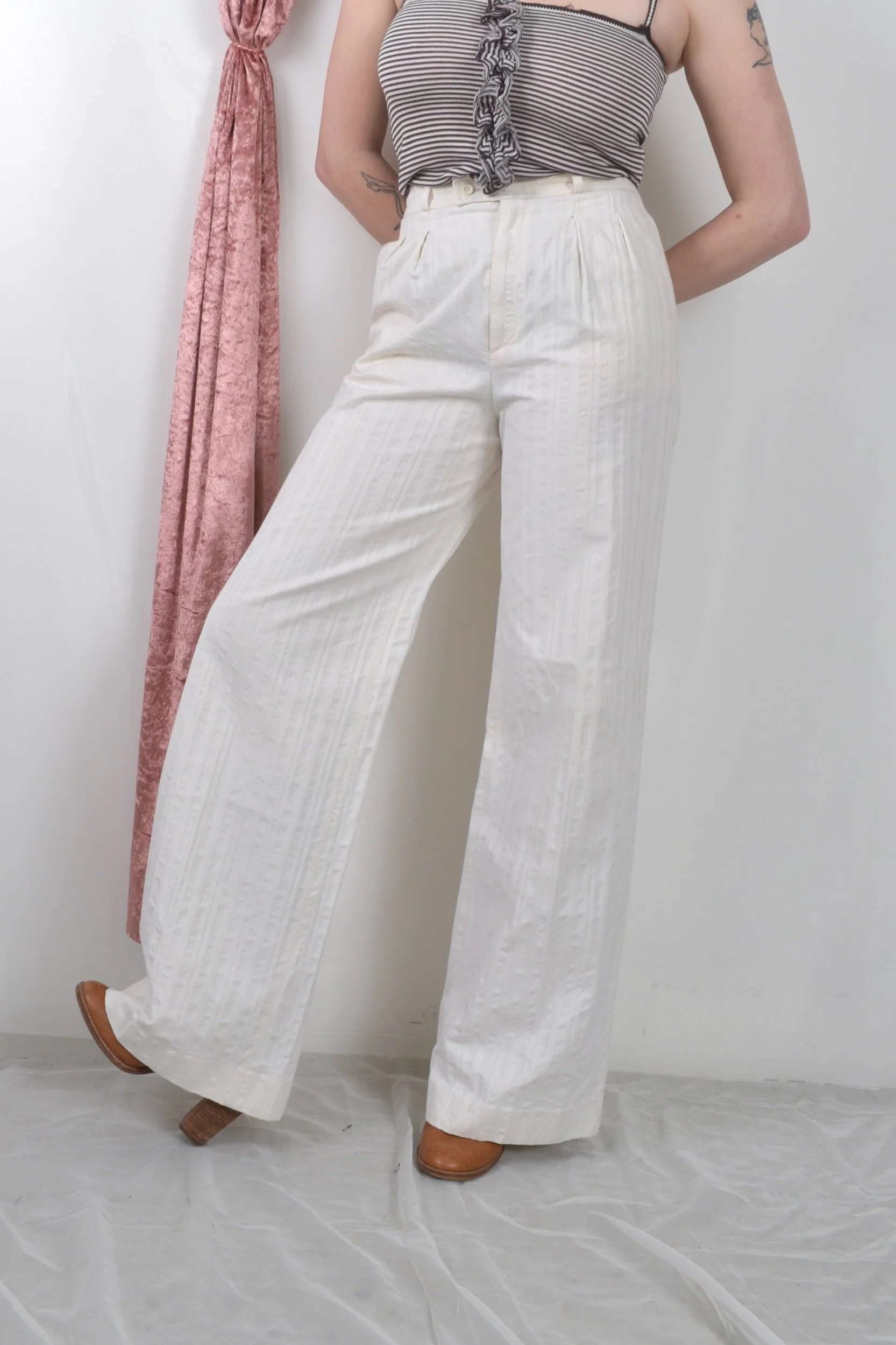 vintage 1970s YSL rive gauche white cotton wide leg trousers pants