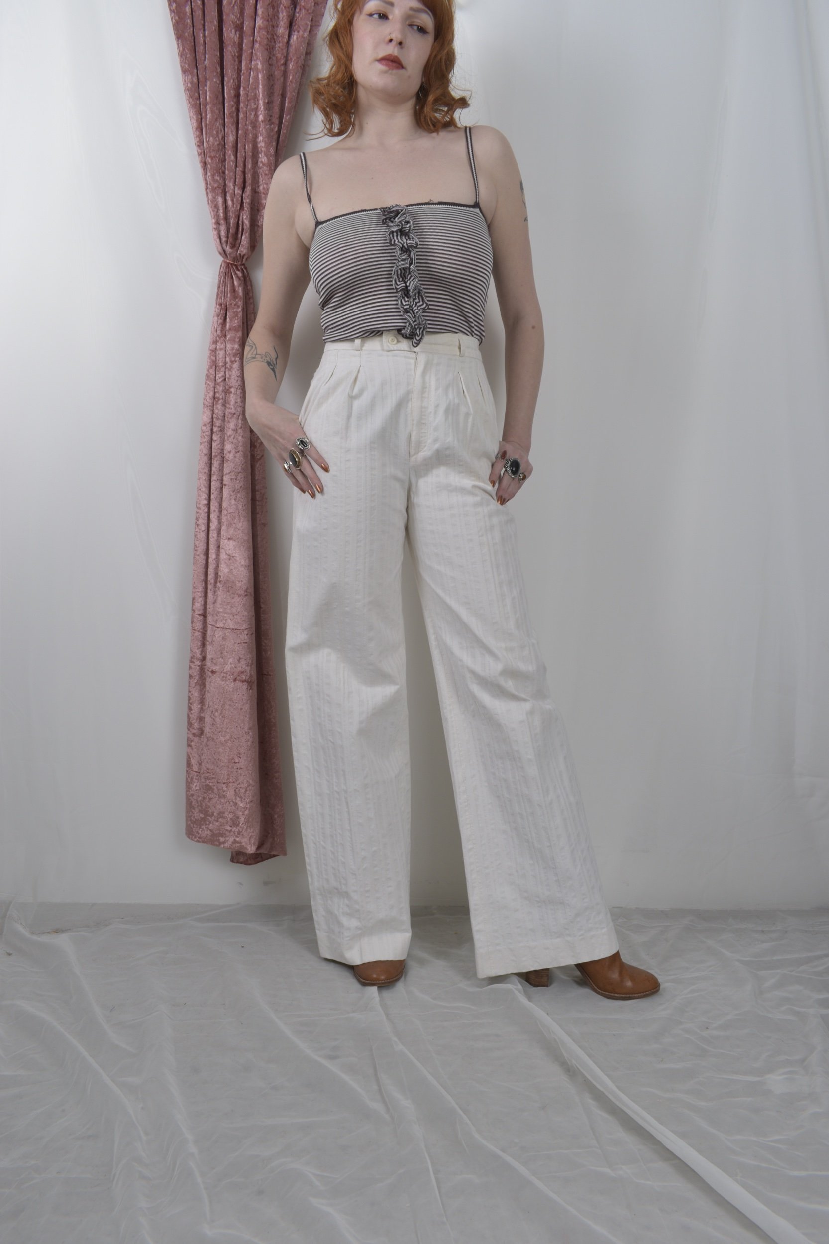 vintage 1970s YSL rive gauche white cotton wide leg trousers pants
