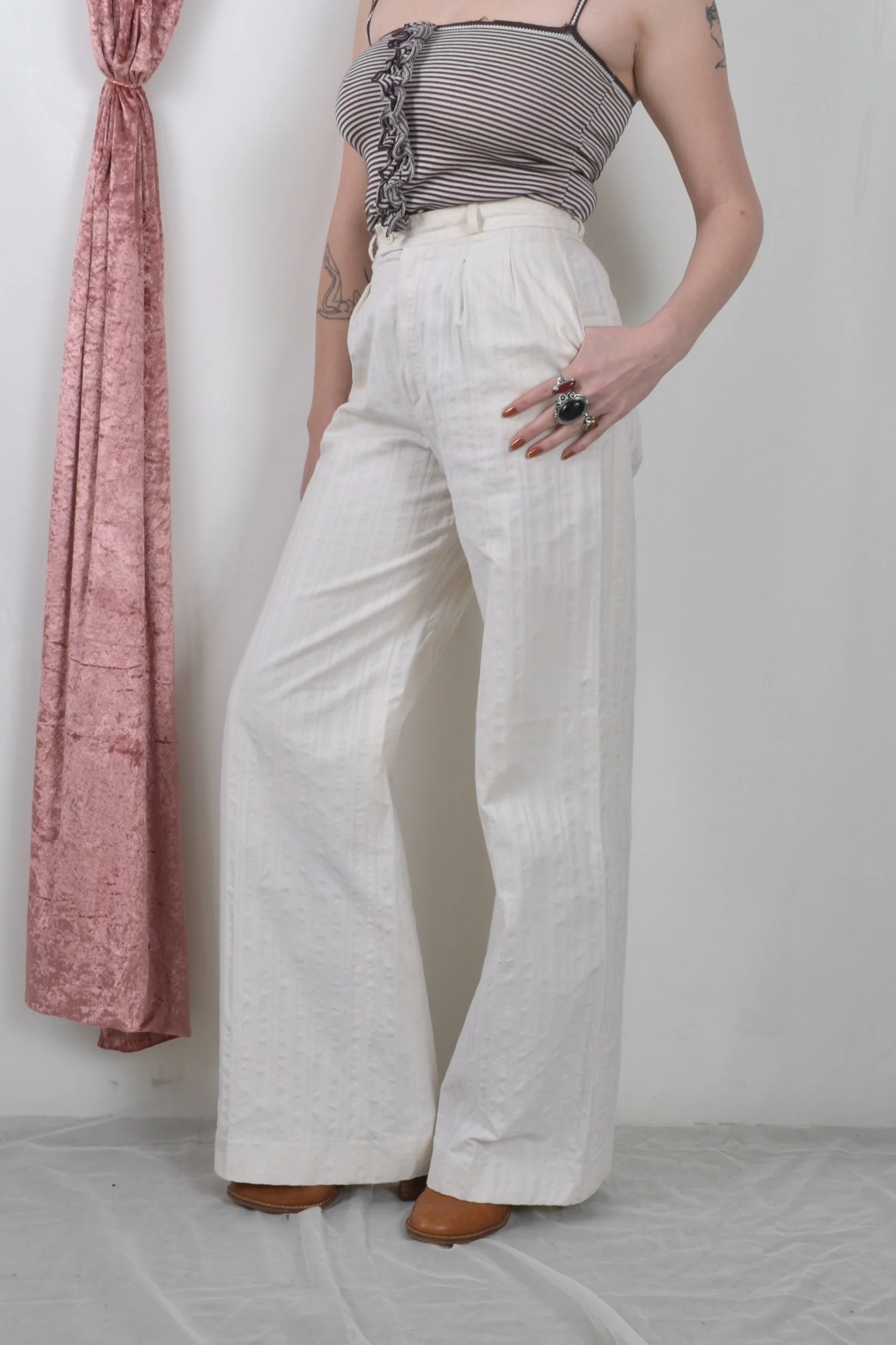 vintage 1970s YSL rive gauche white cotton wide leg trousers pants