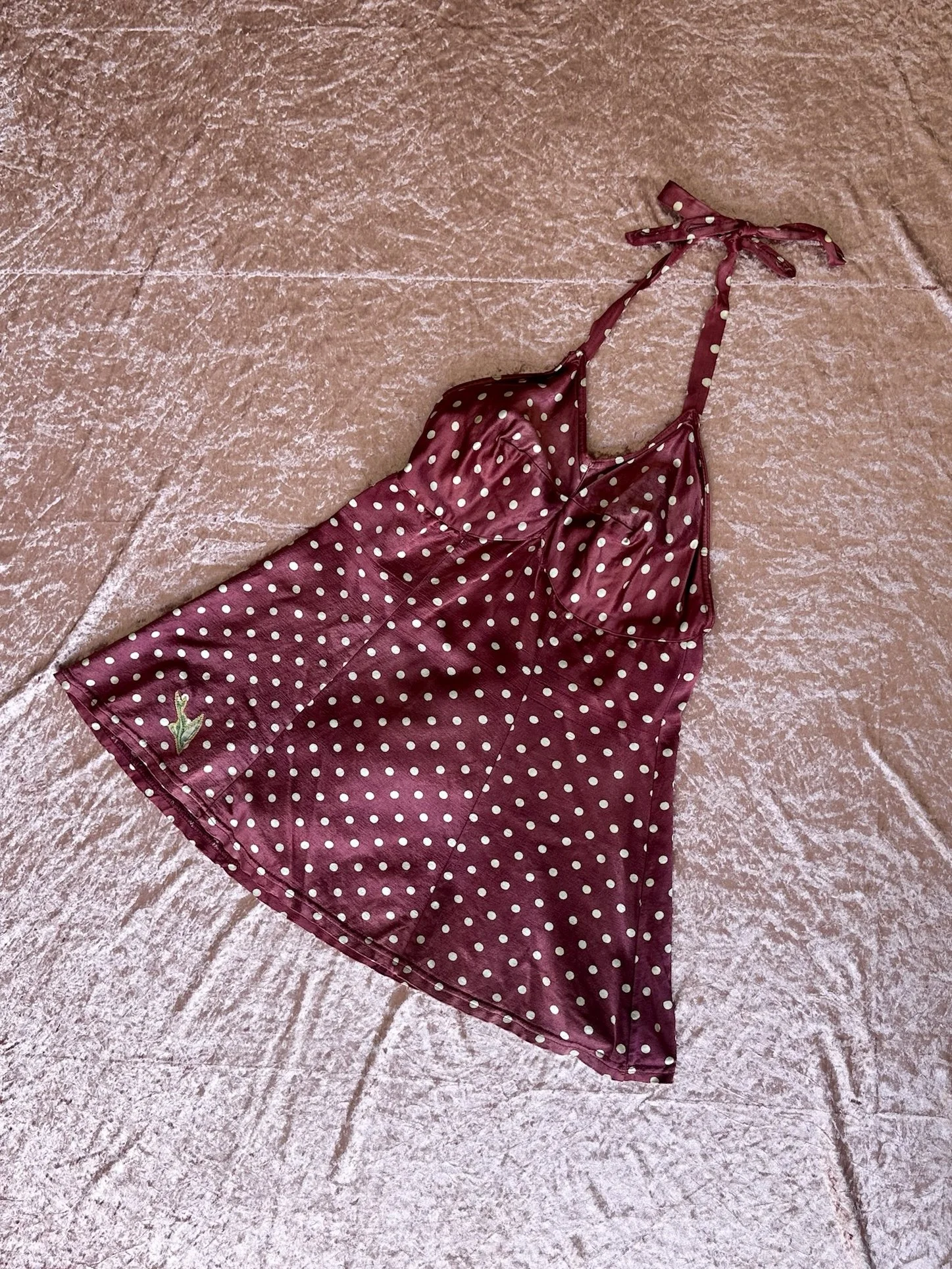 1940s catalina burgundy and white satin polka dot swimsuit playsuit