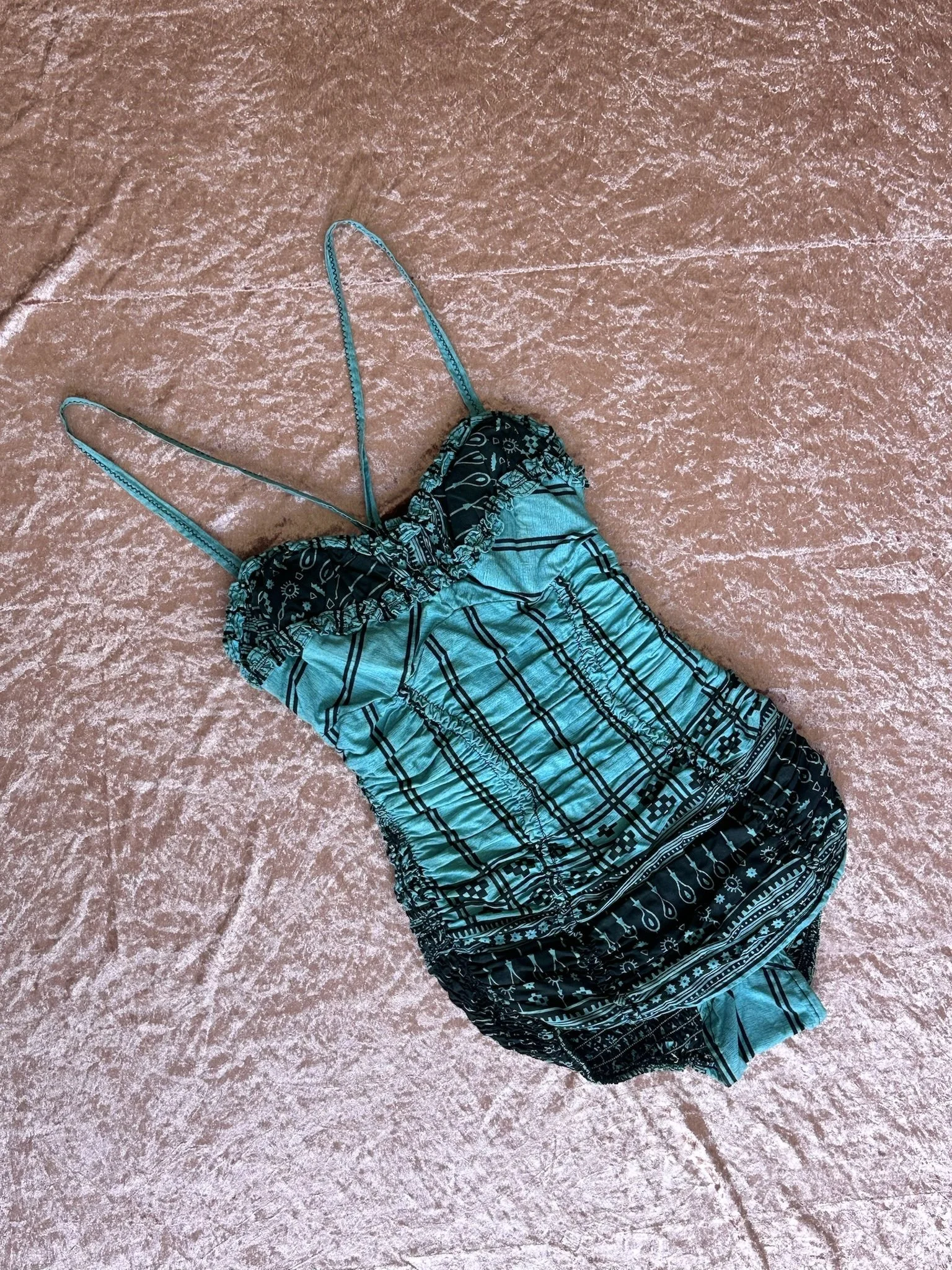 vintage 1950s jantzen teal black ruched cotton swimsuit playsuit