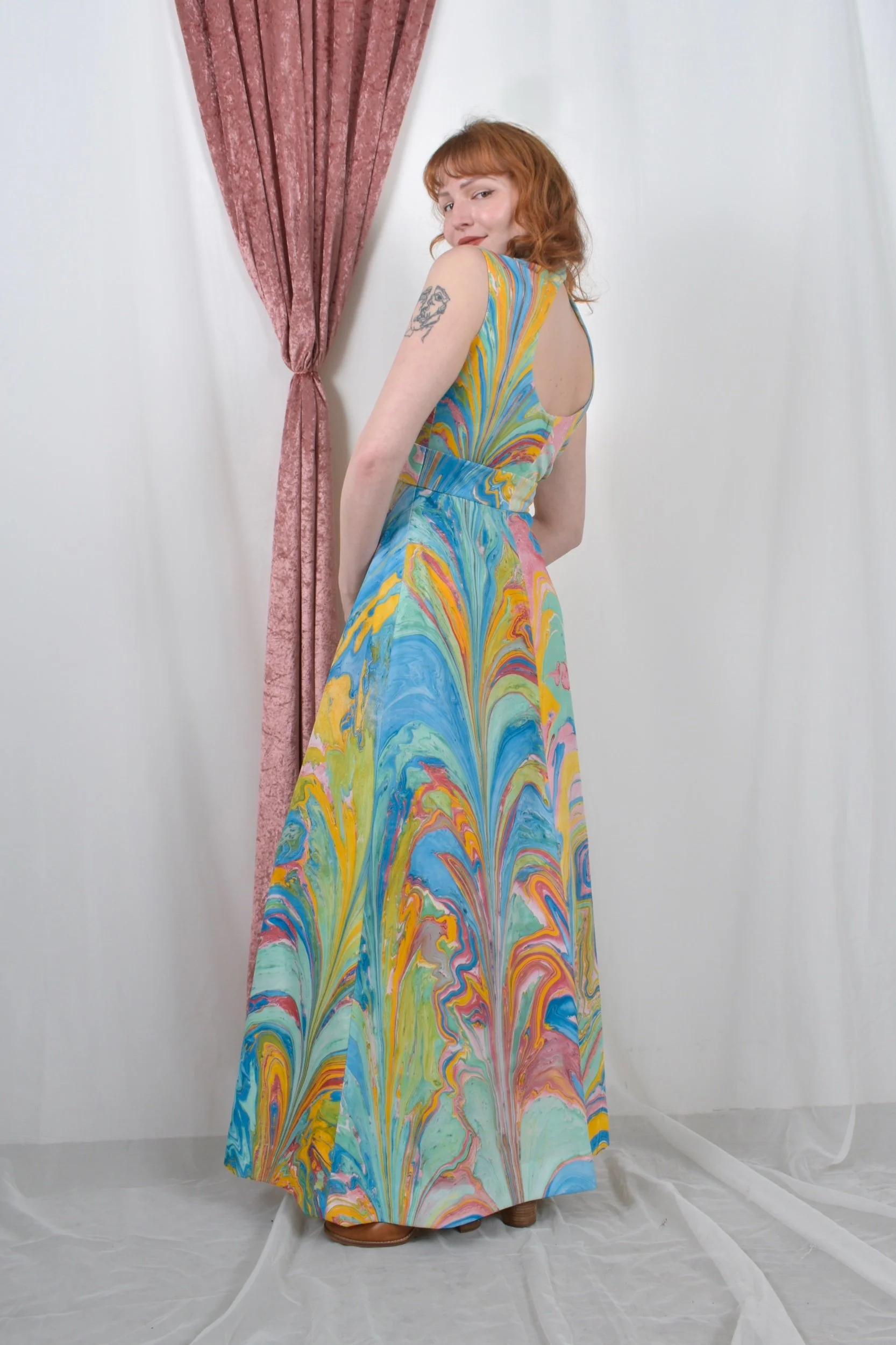 70s don luis de espana marble print maxi dress