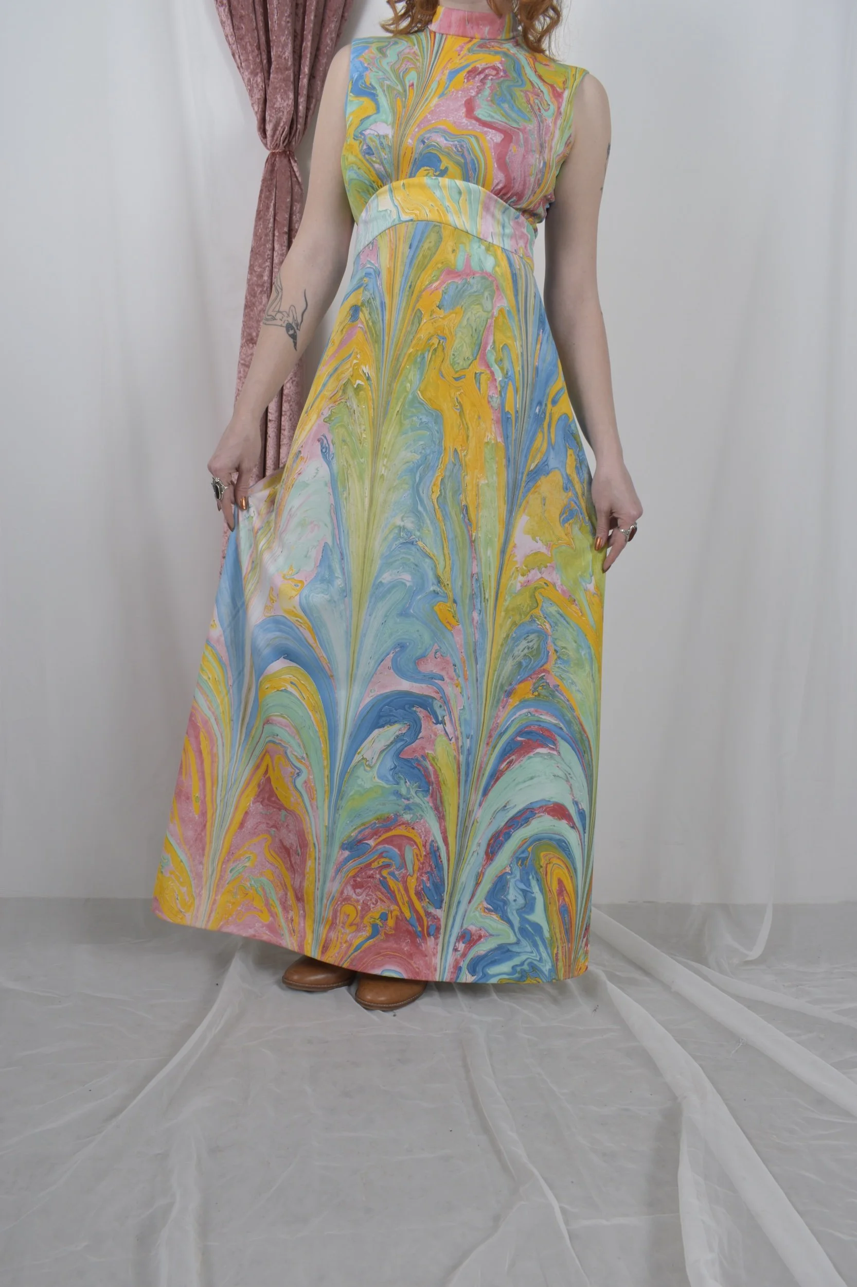 70s don luis de espana marble print maxi dress