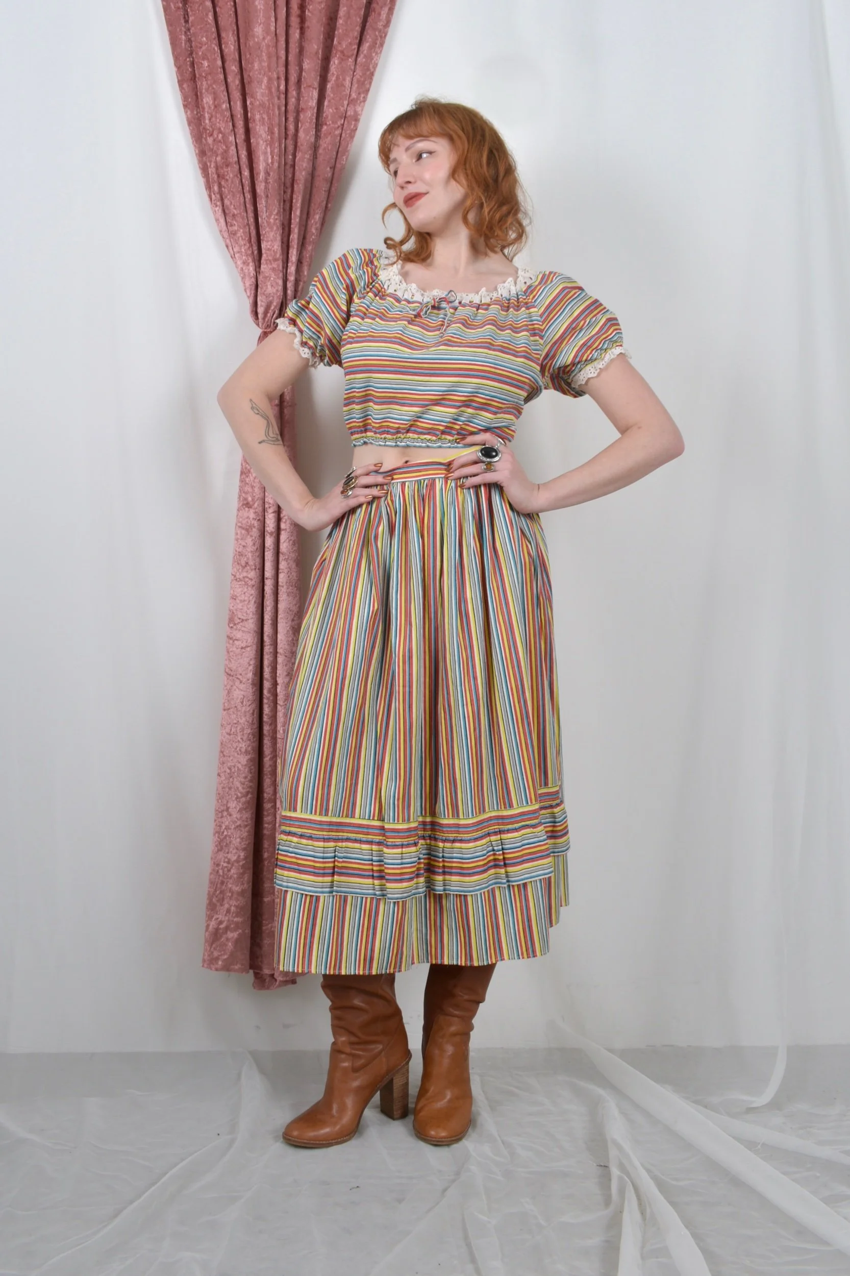 1940s striped two piece skirt and crop top set