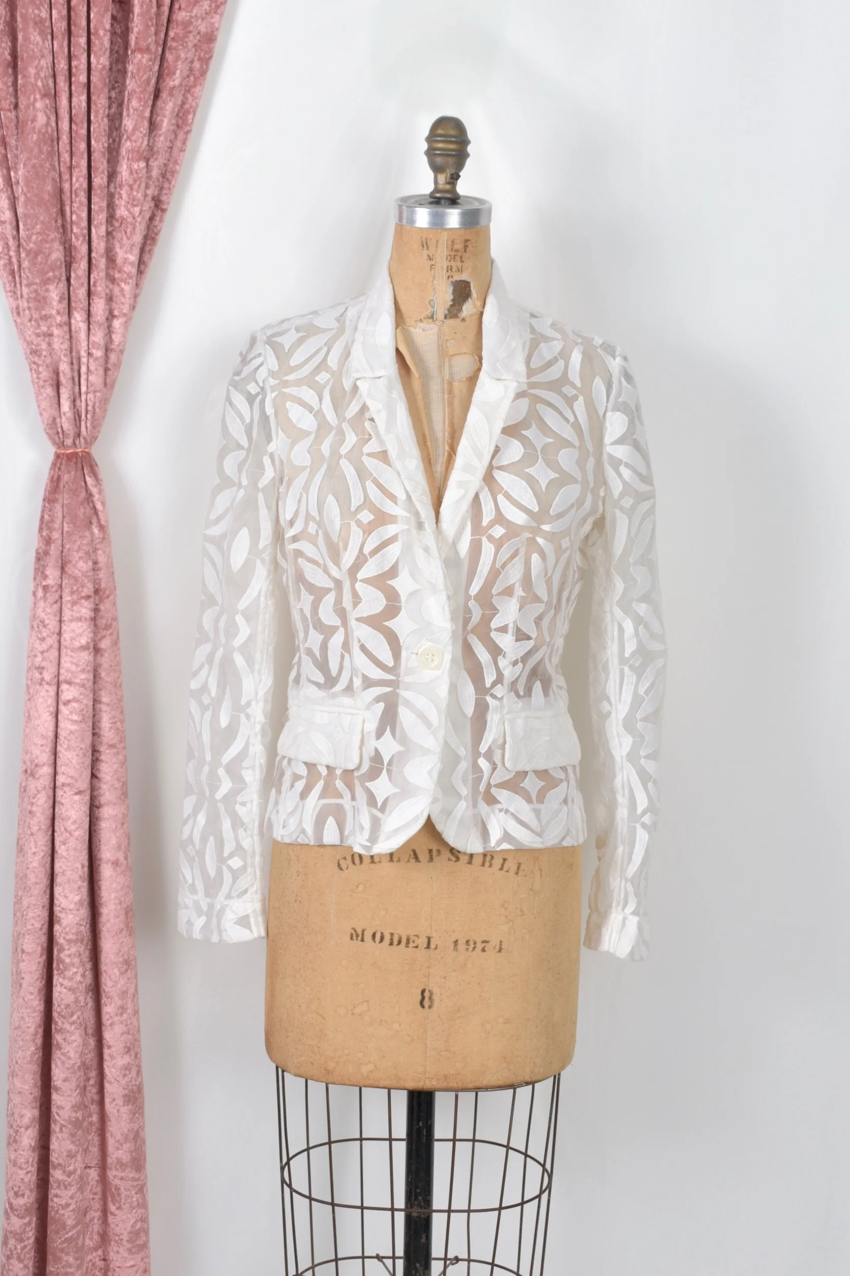1990s Anne Fontaine sheer white embroidered blazer