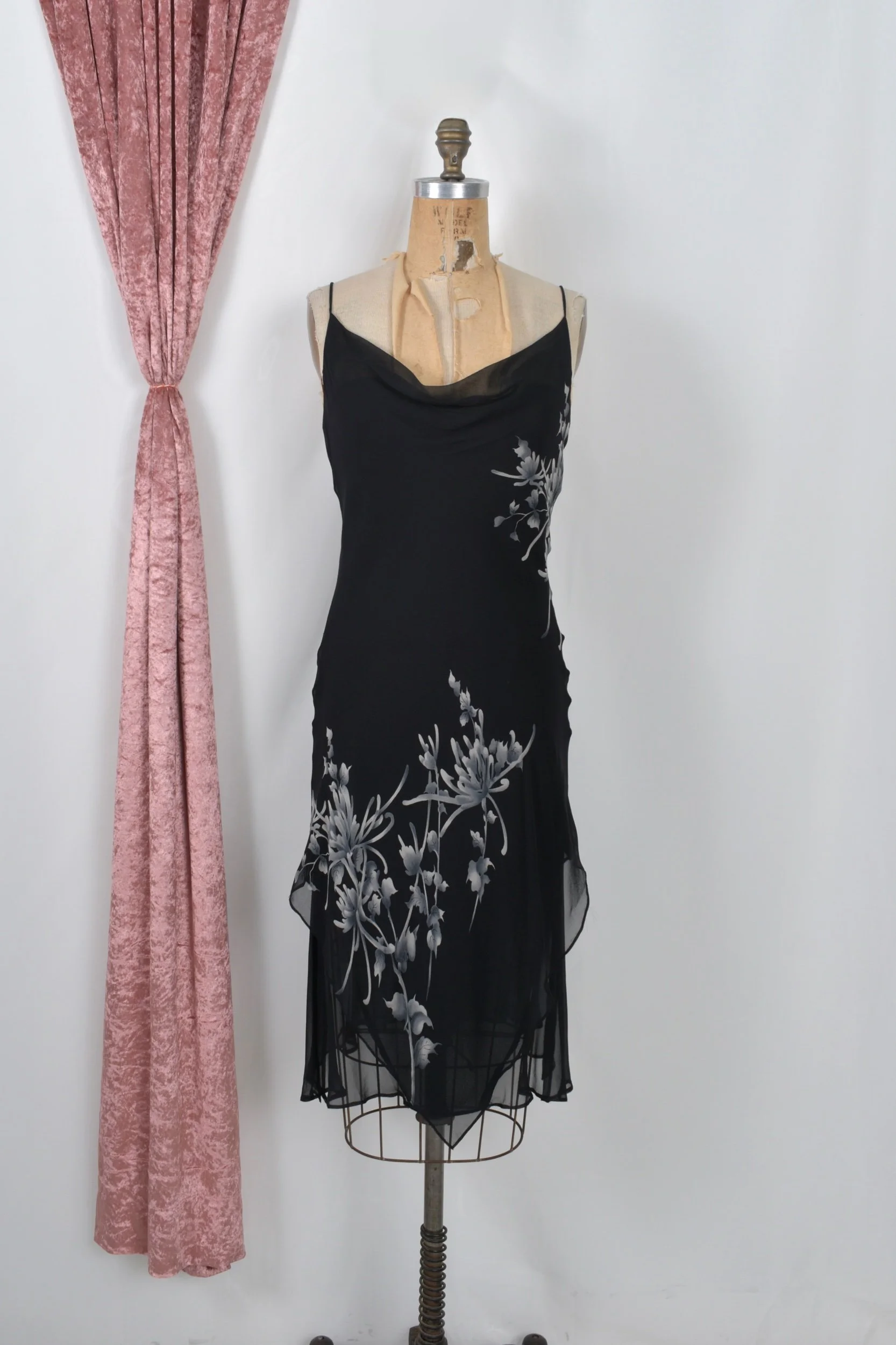 90s y2k geary roark kamisoto black silk bias cut dress