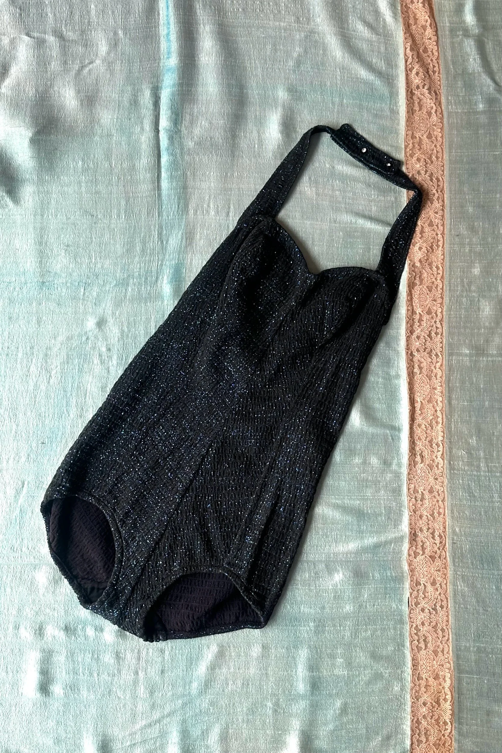 1950s Alix of Miami black blue lurex playsuit one piece swimsuit