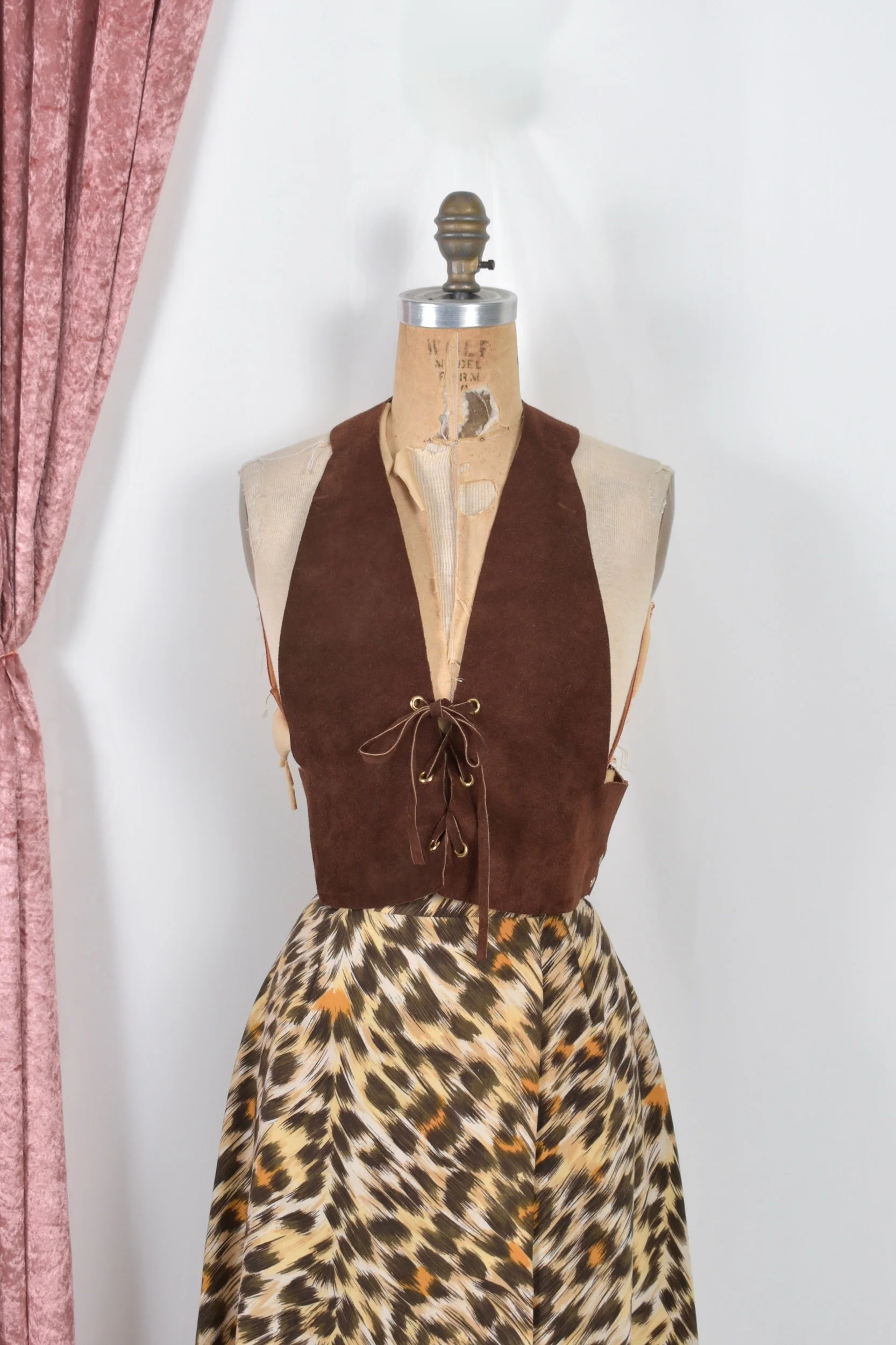 1970s brown suede lace up later top