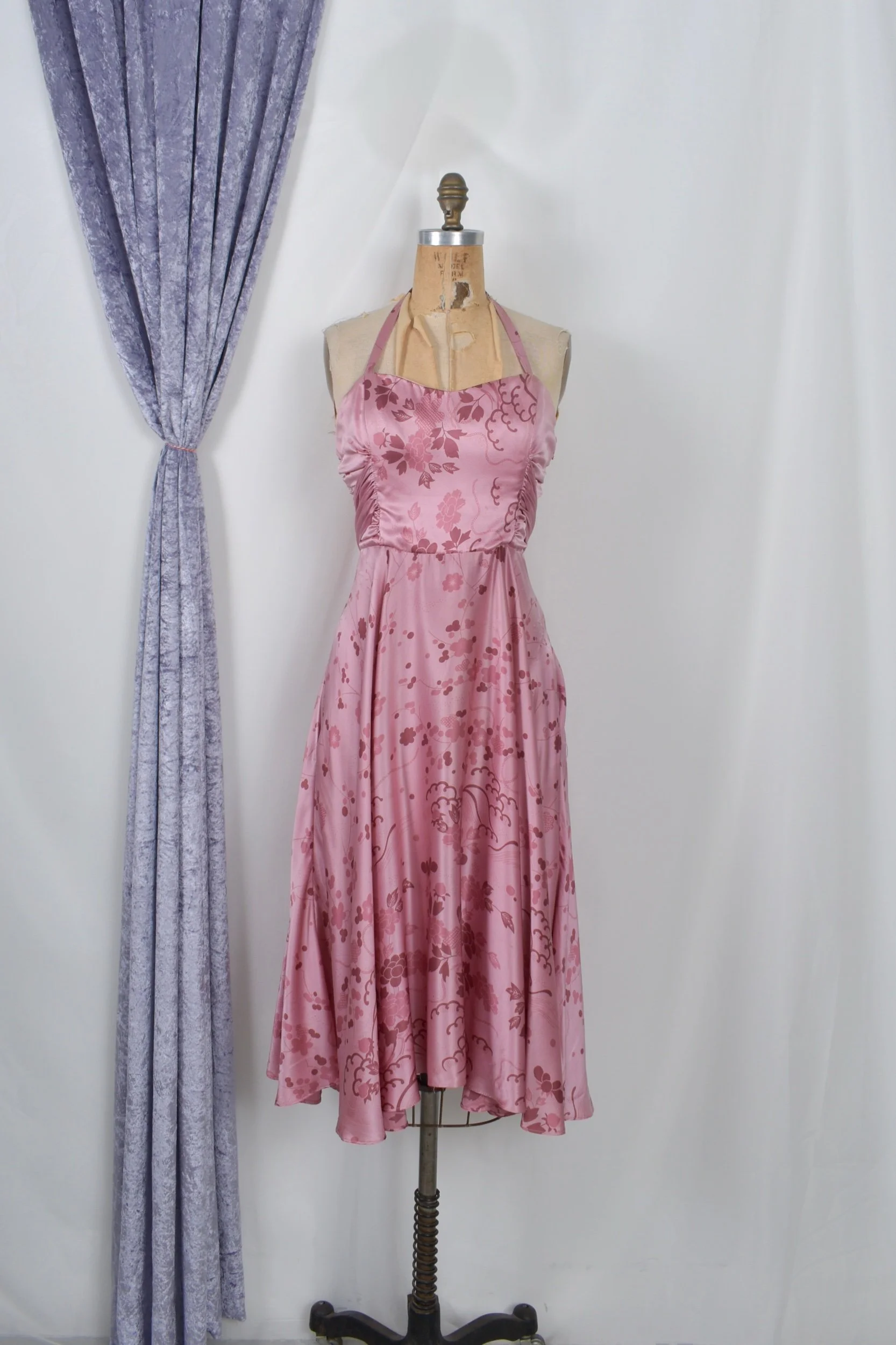 y2k betsey johnson pink floral silk halter party dress
