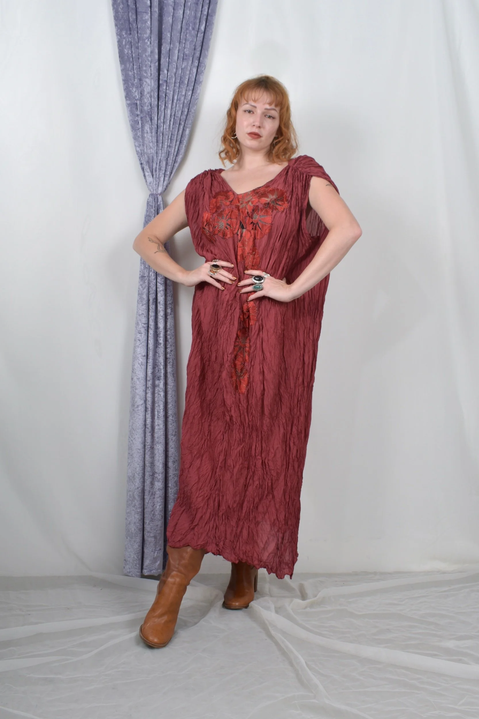 1970s holly lueders red pleated silk dress