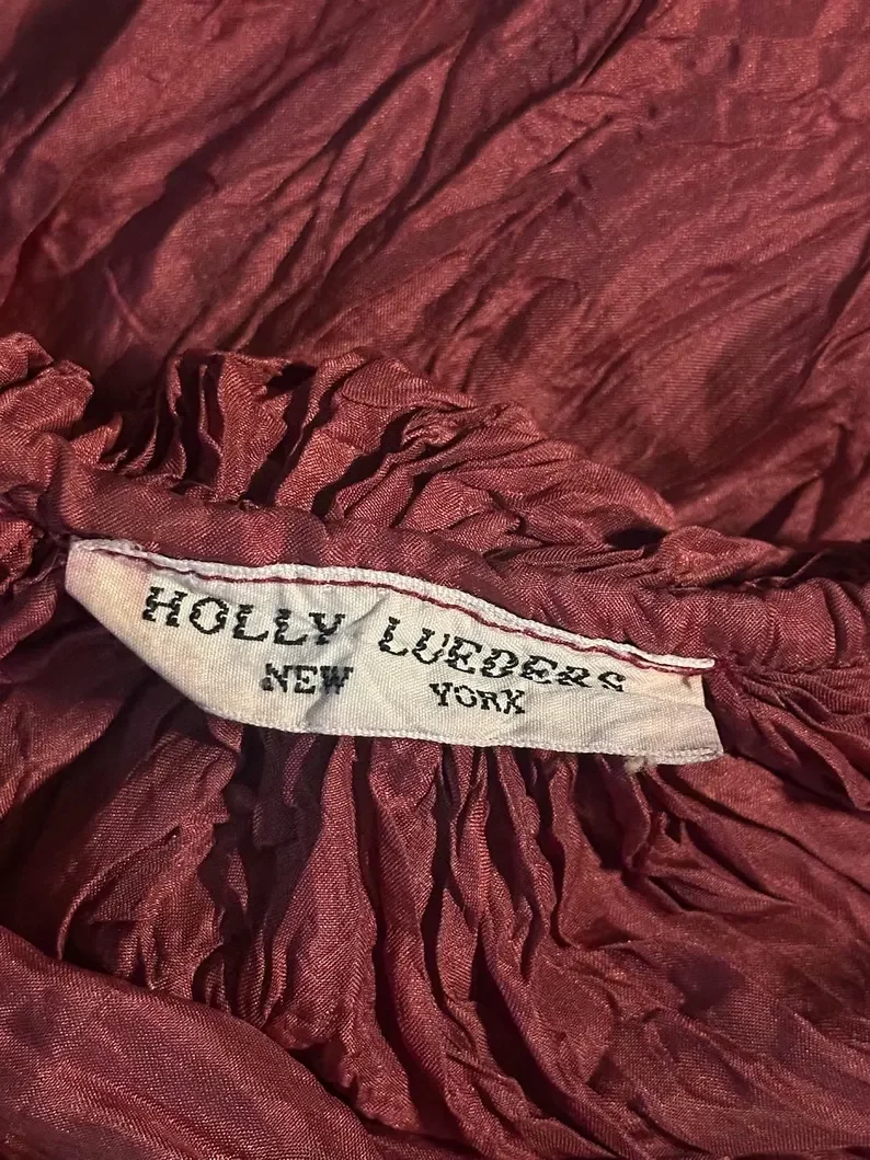 '70s Holly Lueders Red Pleated Silk and Lace Dress-S/M/L