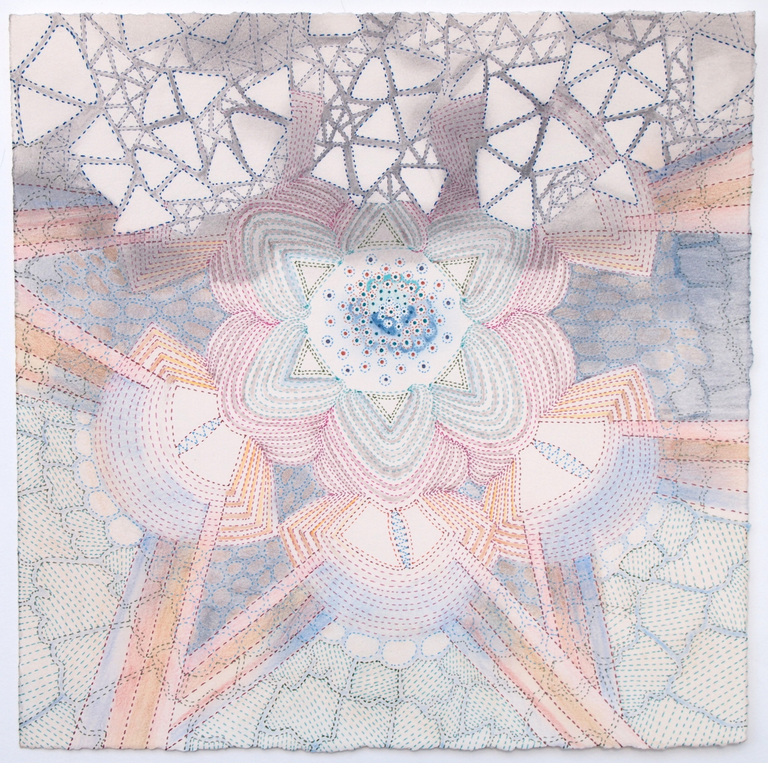 Crystallizing Almond Mushroom, ink, colored pencil and graphite on paper, 10 x 10 inches.