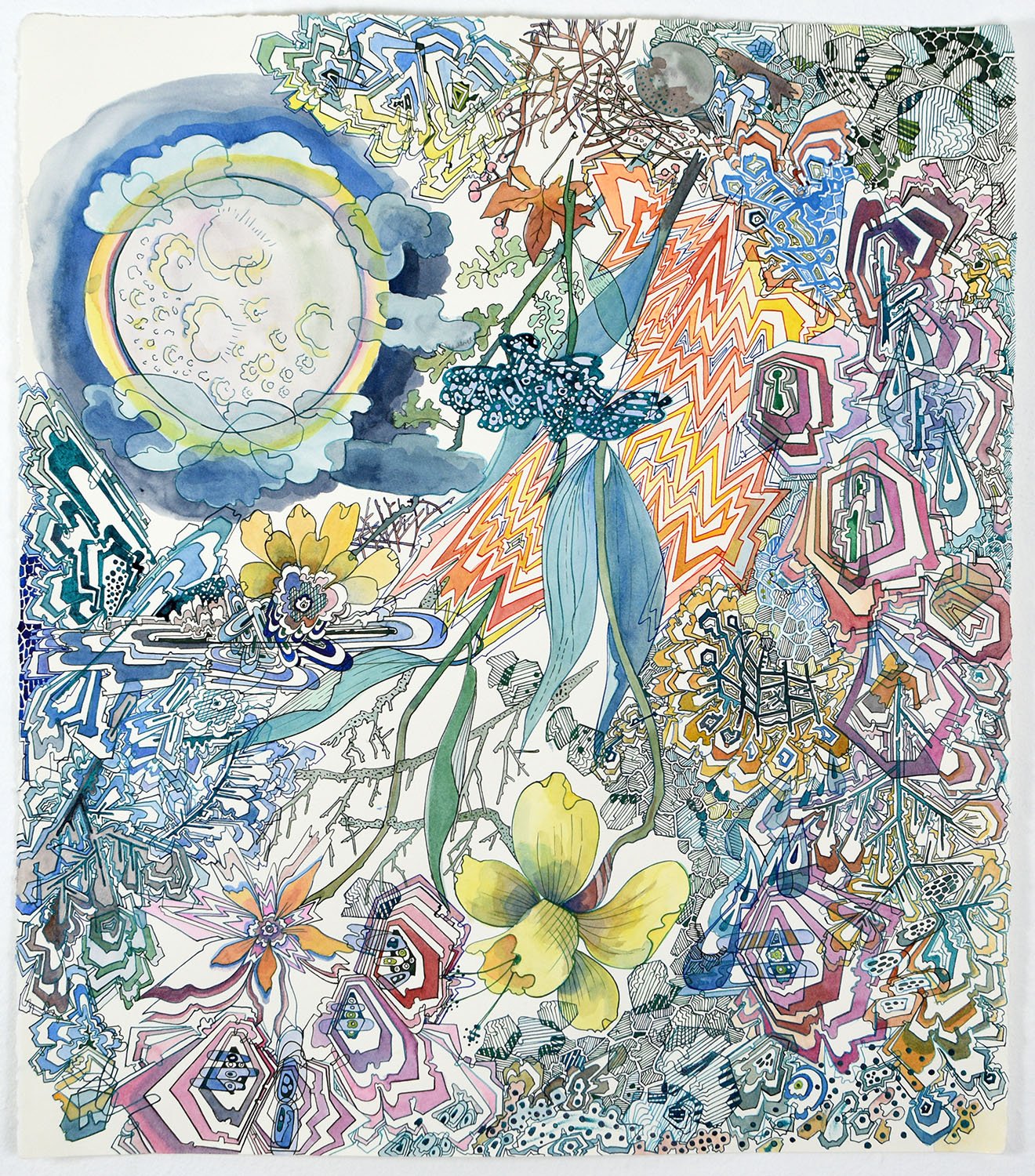 Full Flower Moon. Ink and watercolor on paper. 22.25 x 25.5 inches.