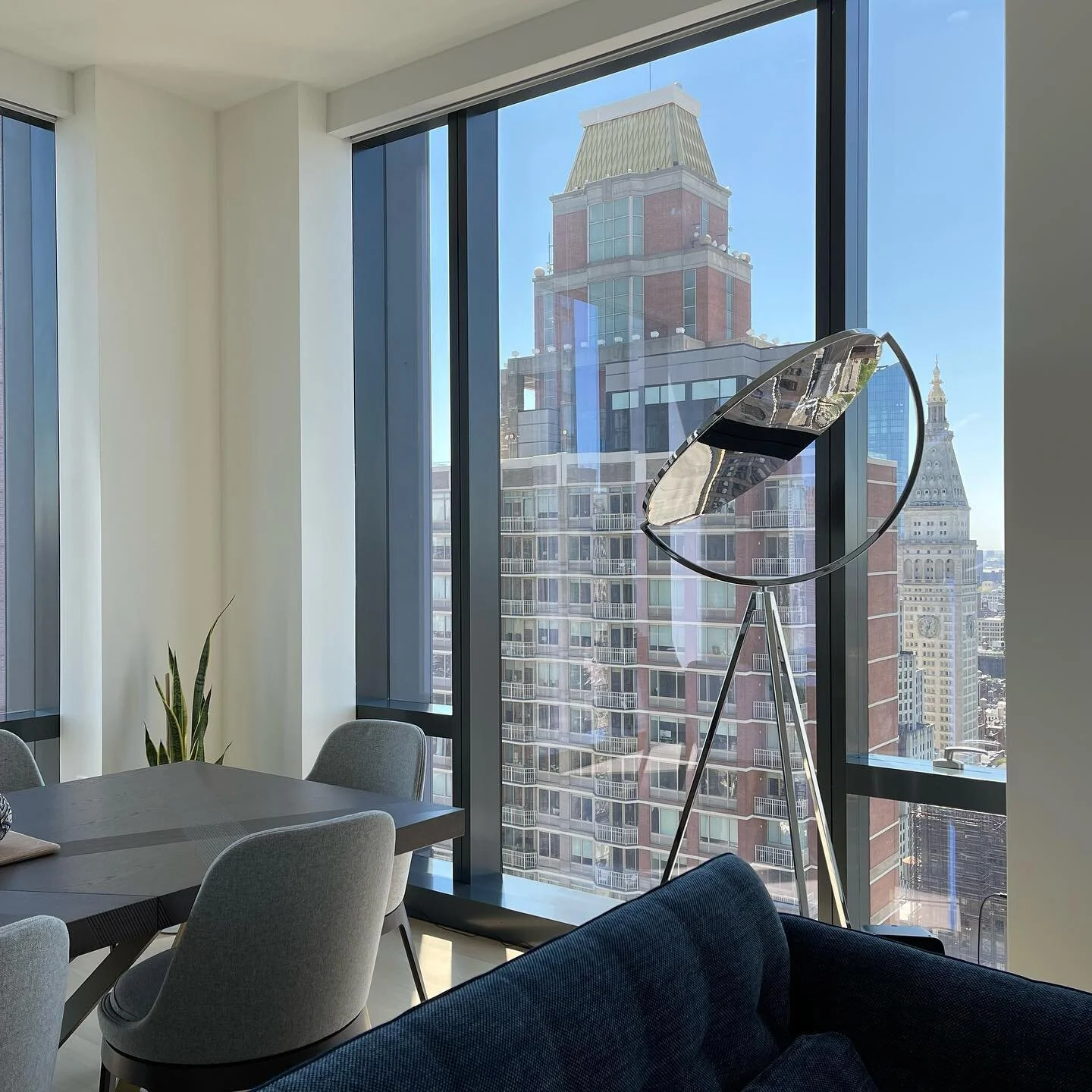 The #superloon from #flos is always a classic with any view. No drapery needed here though. Just in the bedrooms. 
.
.
.
.
#floslighting #floorlamp #drapery #curtains #customupholstery #solarshades #motorizedcurtains #romofabrics #interiordesign #int